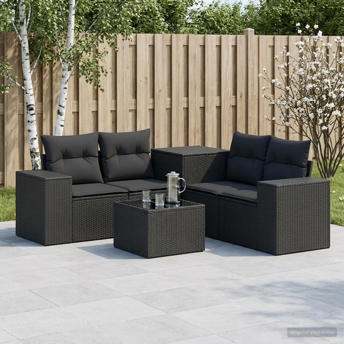 Sofa Set 6 stk. Schwarz 55 x 55 x 37 cm Polyrattan und Stahl