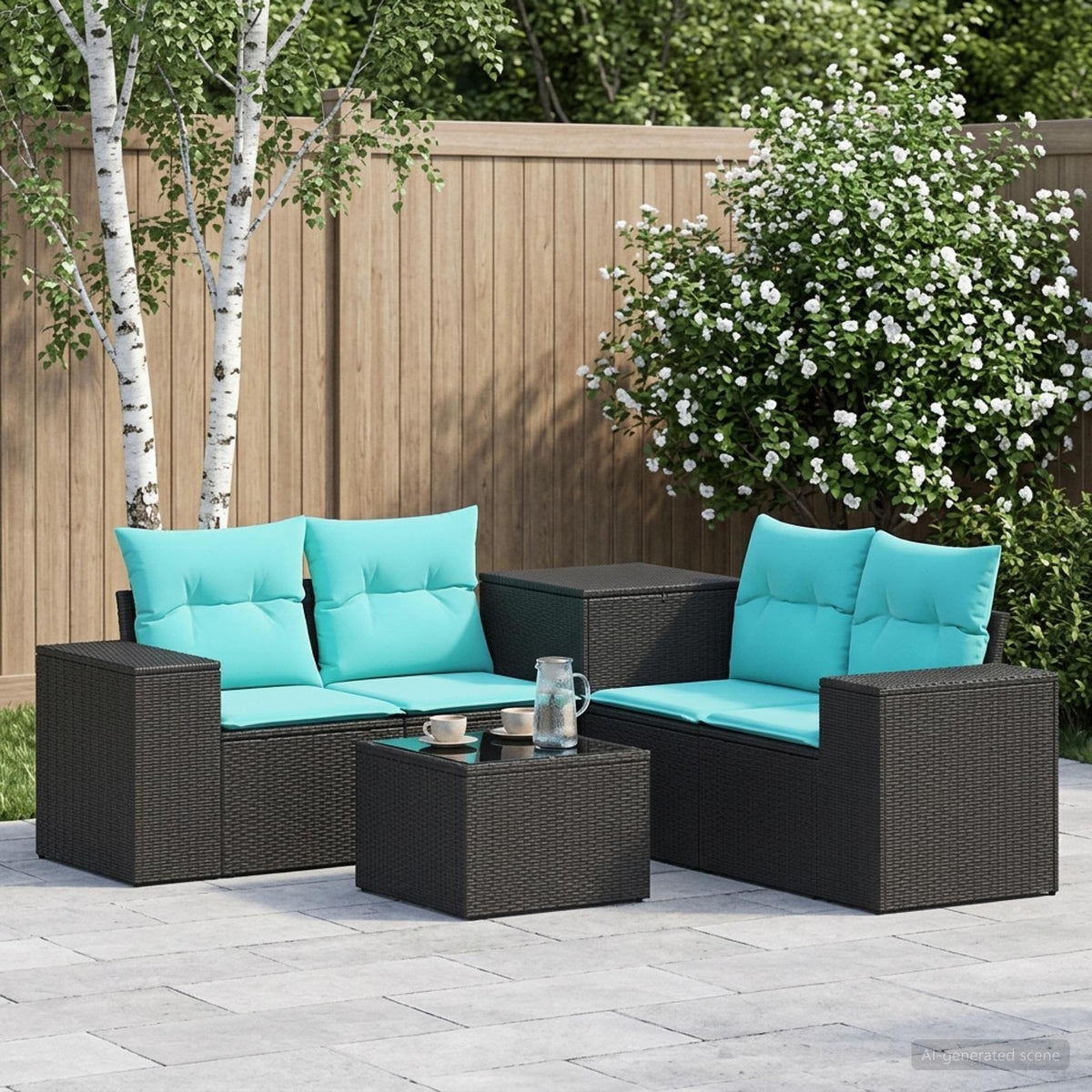 Sofa Set 6 stk. Schwarz und Blau 55 x 55 x 37 cm