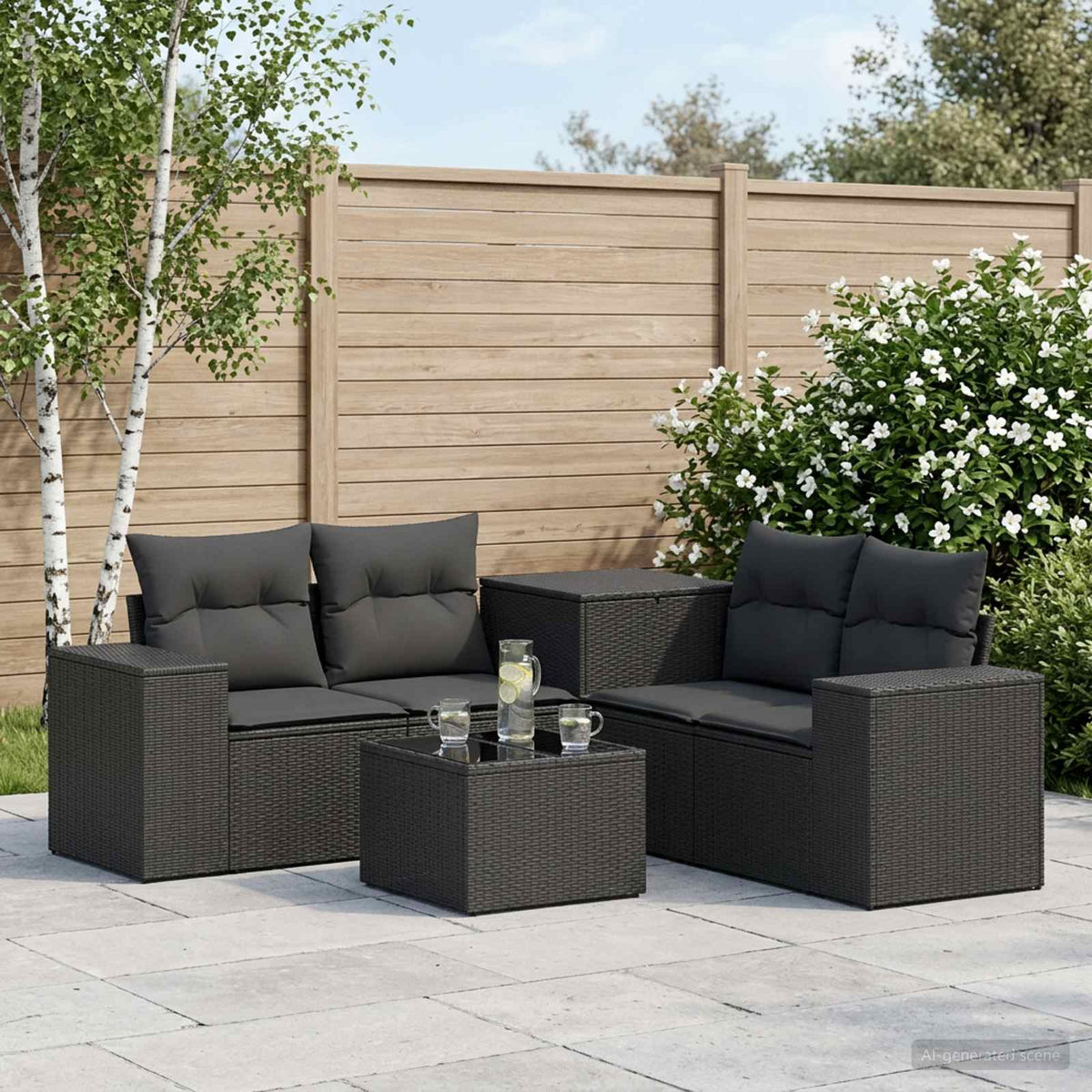 Sofa Set 6 stk. Schwarz 55 x 55 x 37 cm Polyrattan und Stahl