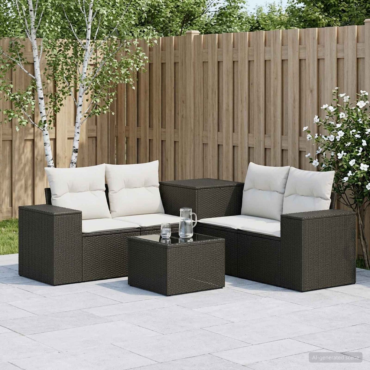 Sofa Set 6 stk. Schwarz und Cremeweiß 55 x 55 x 37 cm