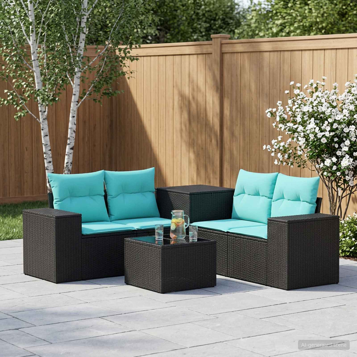 Sofa Set 6 stk. Schwarz und Blau 55 x 55 x 37 cm