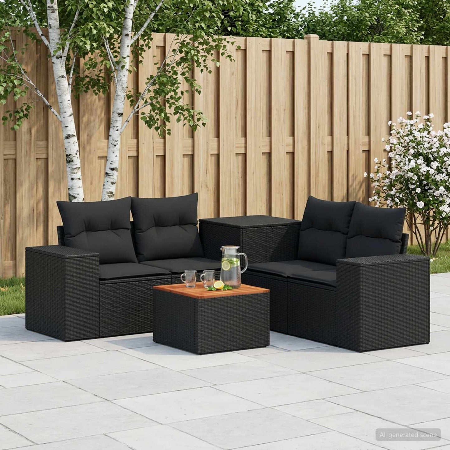 Sofa Set 6 stk. Schwarz Polyrattan und Stahl