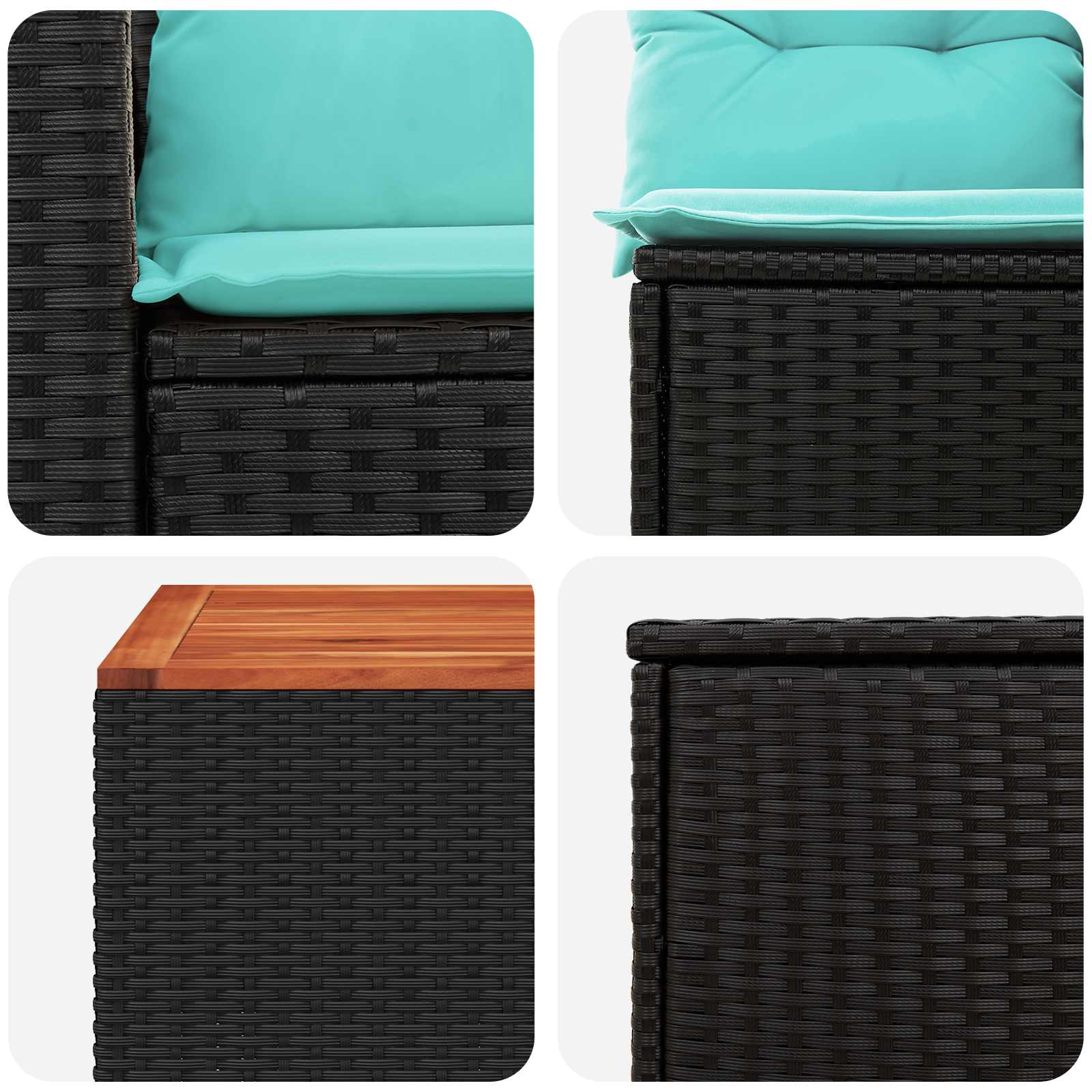 Sofa Set 6 stk. Schwarz und Blau Polyrattan und Stahl