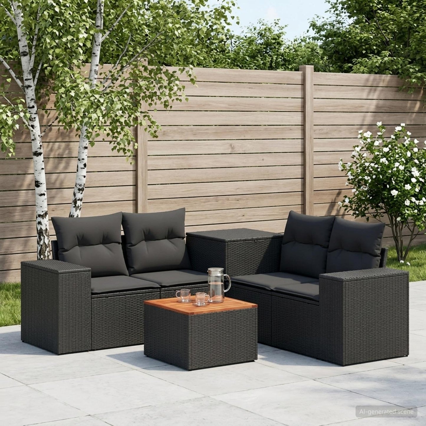 Sofa Set 6 stk. Schwarz Polyrattan und Stahl
