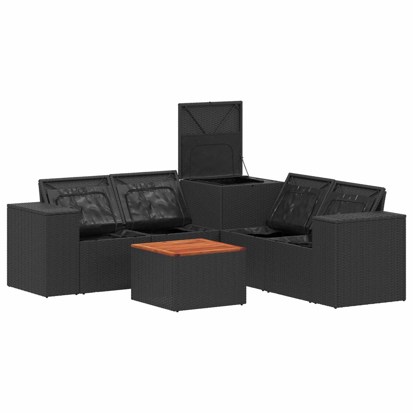 Sofa Set 6 stk. Schwarz Polyrattan und Stahl