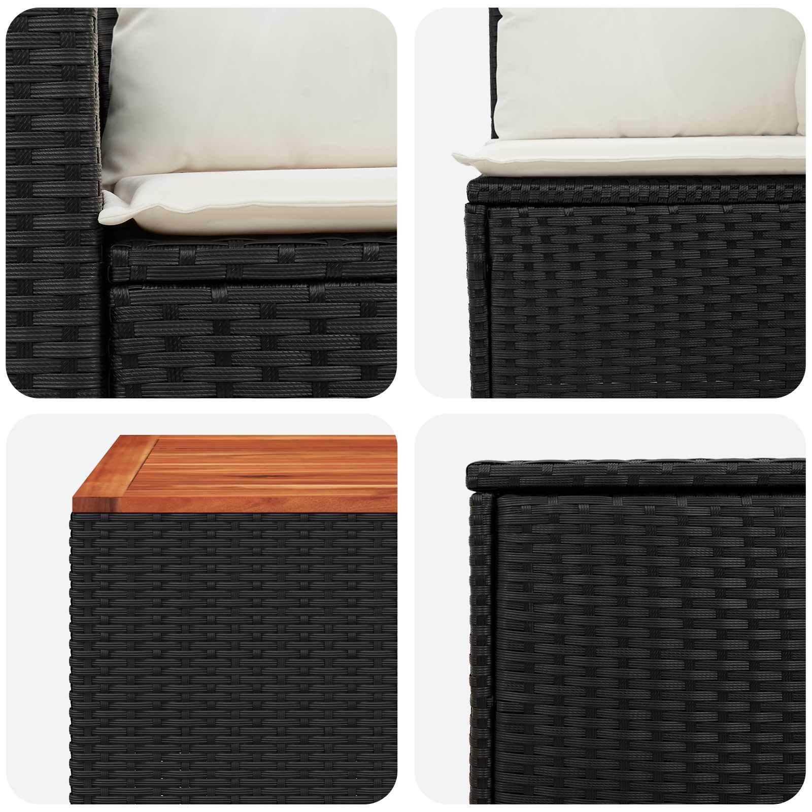 Sofa Set 6 stk. Schwarz und Cremeweiß Polyrattan und Stahl