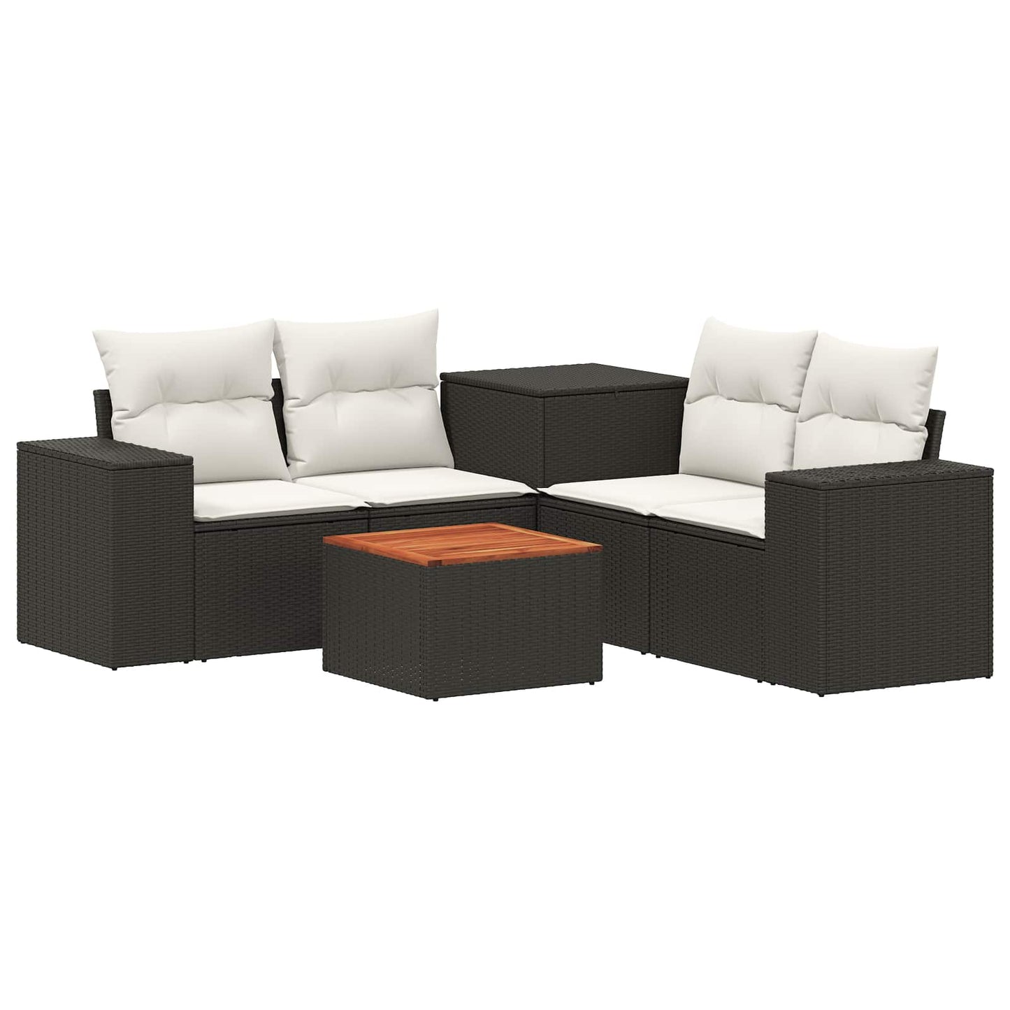 Sofa Set 6 stk. Schwarz und Cremeweiß Polyrattan und Stahl