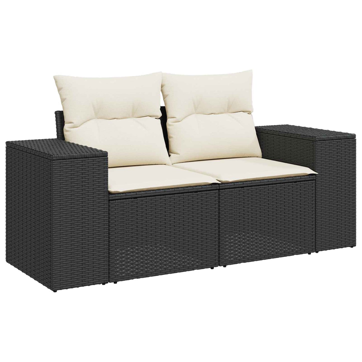 Sofa Set 6 stk. Schwarz und Cremeweiß Polyrattan und Stahl