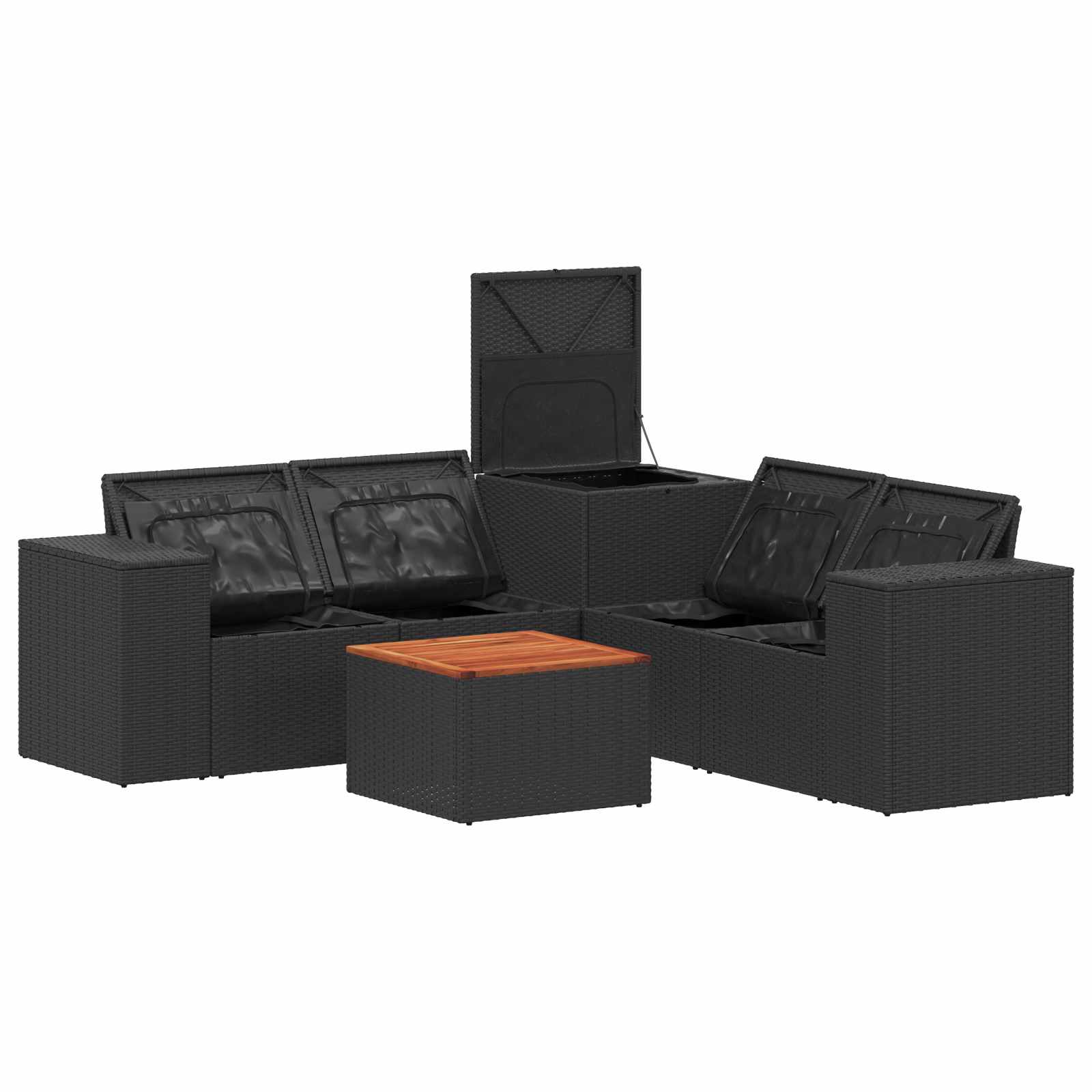Sofa Set 6 stk. Schwarz und Cremeweiß Polyrattan und Stahl