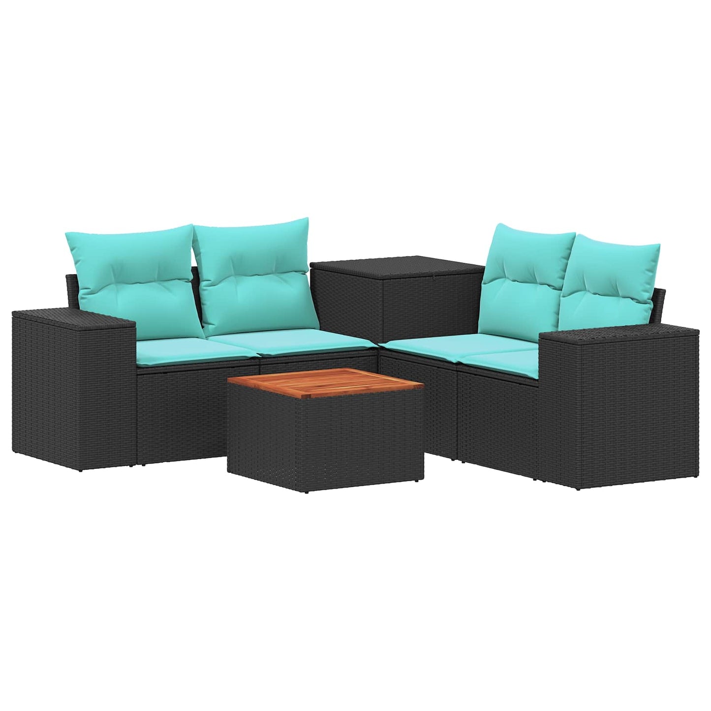 Sofa Set 6 stk. Schwarz und Blau Polyrattan und Stahl