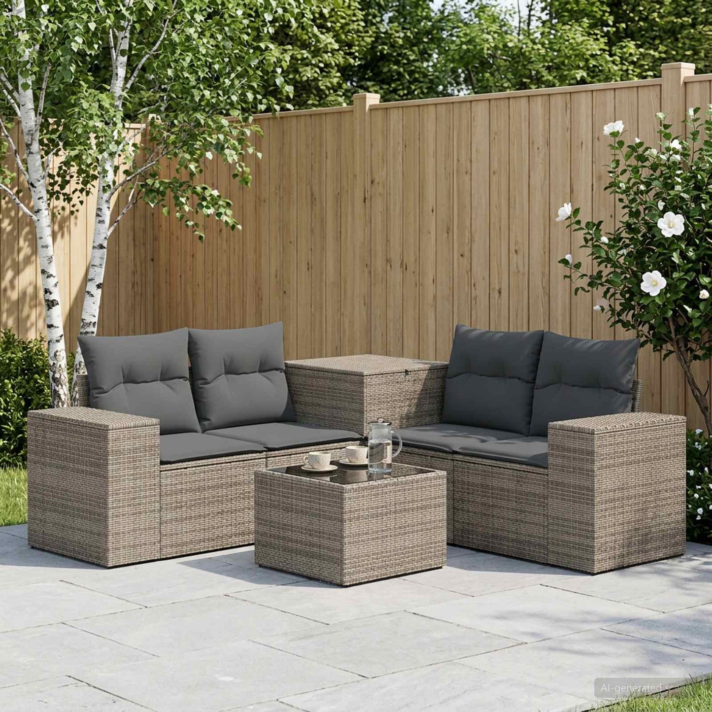 Sofa Set 6 stk. Grau und Dunkelgrau Polyrattan und Stahl