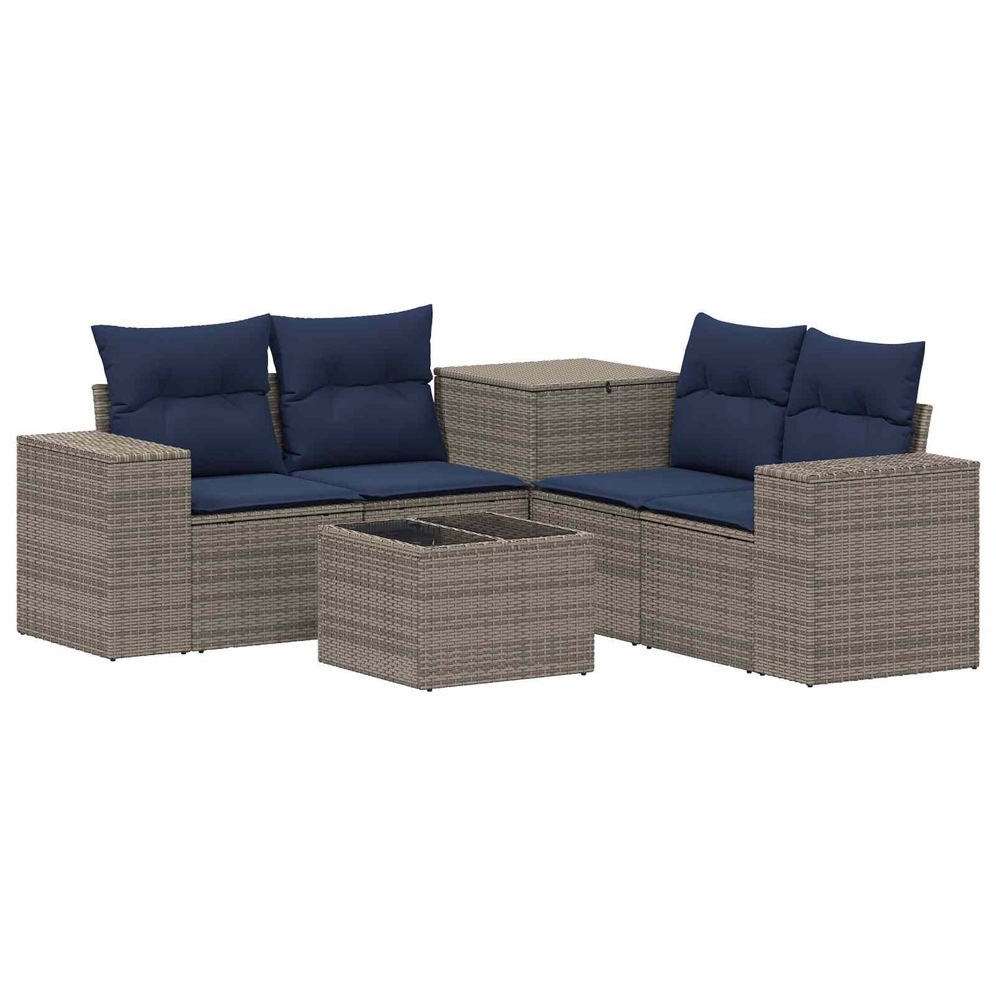 Sofa Set 6 stk. Grau und Marineblau Polyrattan und Stahl