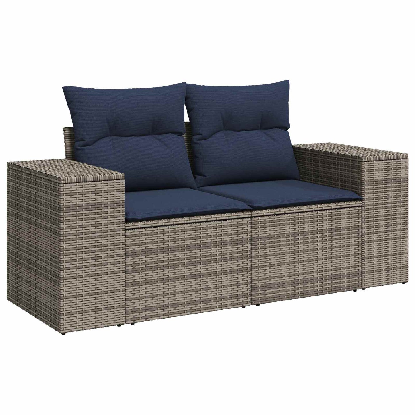 Sofa Set 6 stk. Grau und Marineblau Polyrattan und Stahl