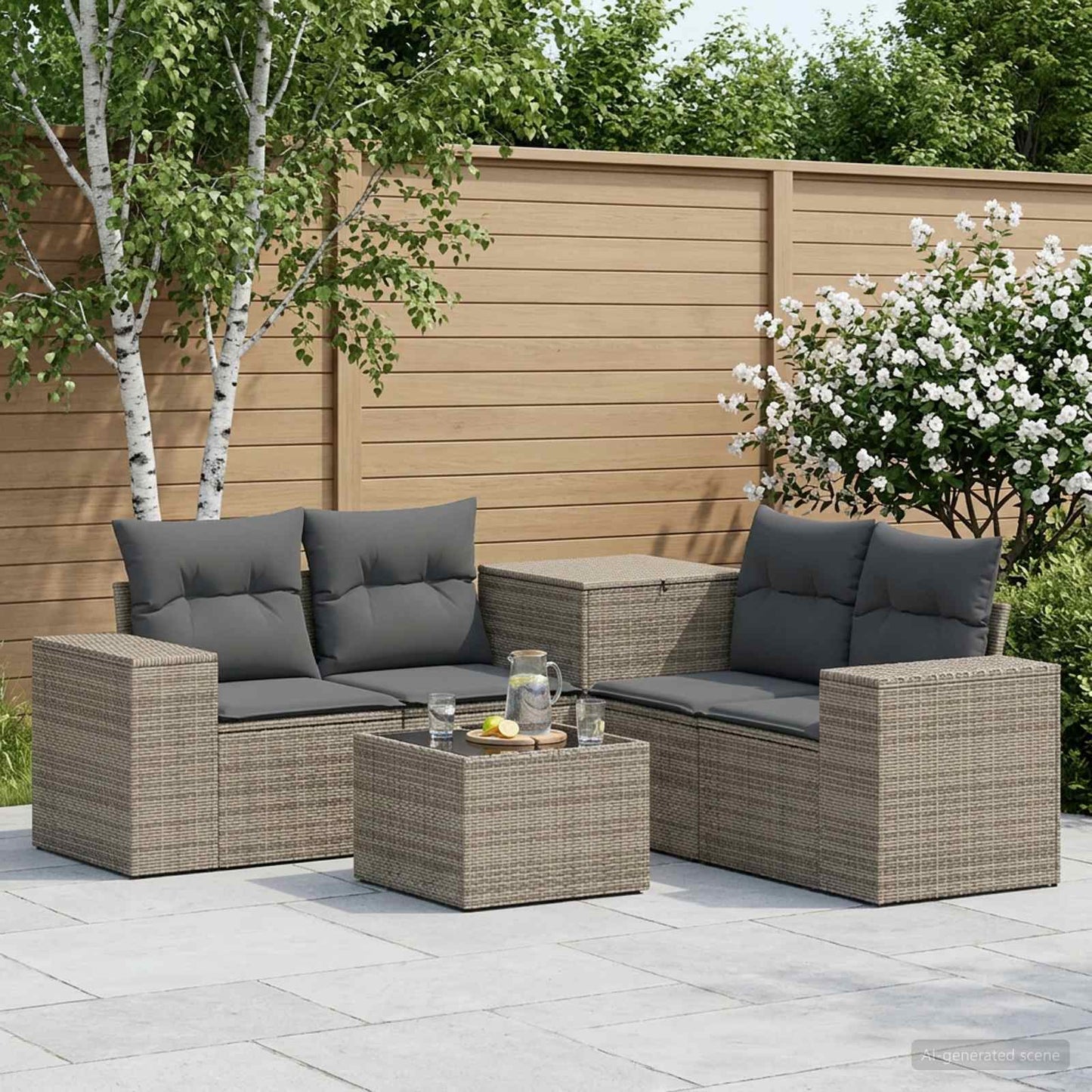 Sofa Set 6 stk. Grau und Dunkelgrau Polyrattan und Stahl