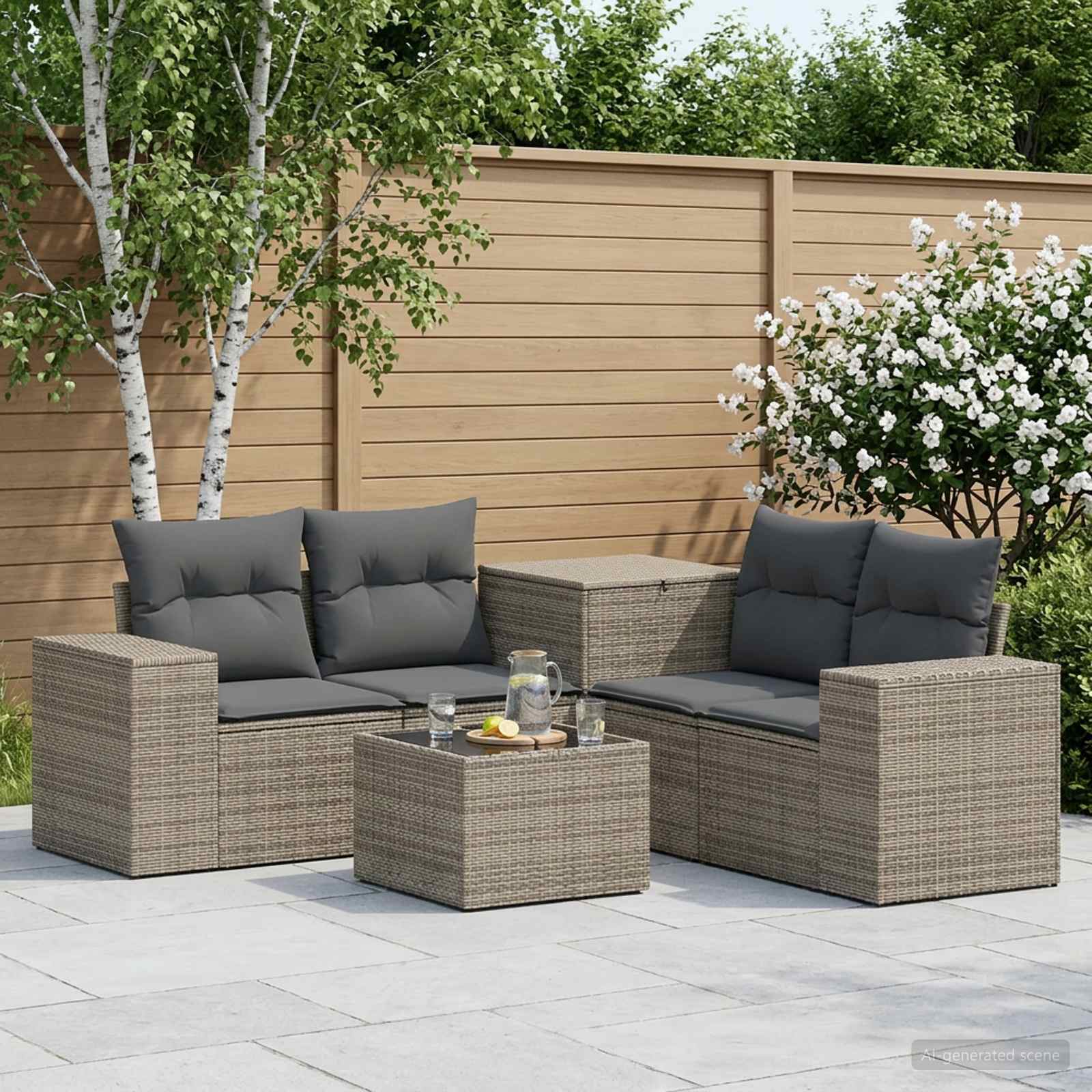 Sofa Set 6 stk. Grau und Dunkelgrau Polyrattan und Stahl