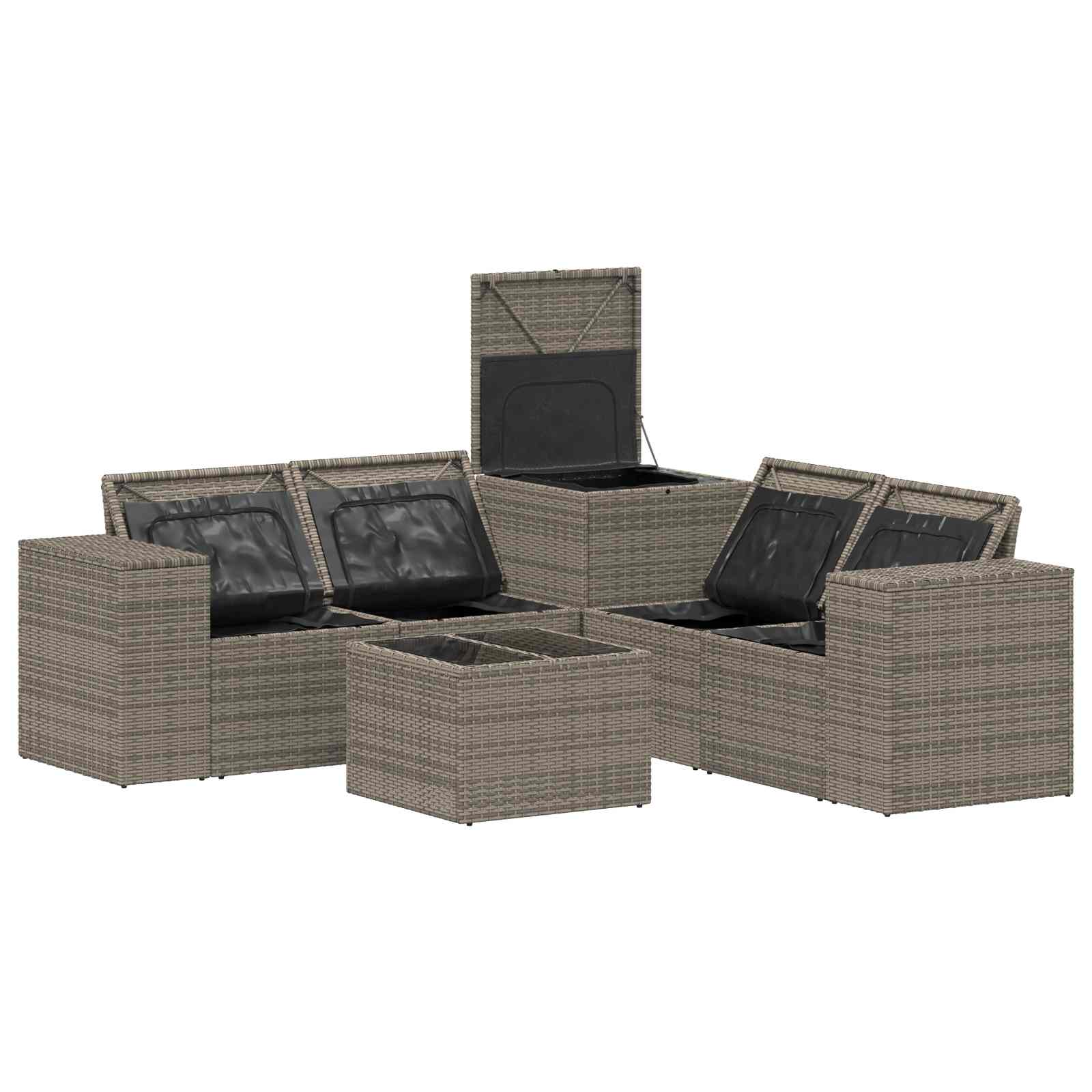 Sofa Set 6 stk. Grau und Marineblau Polyrattan und Stahl