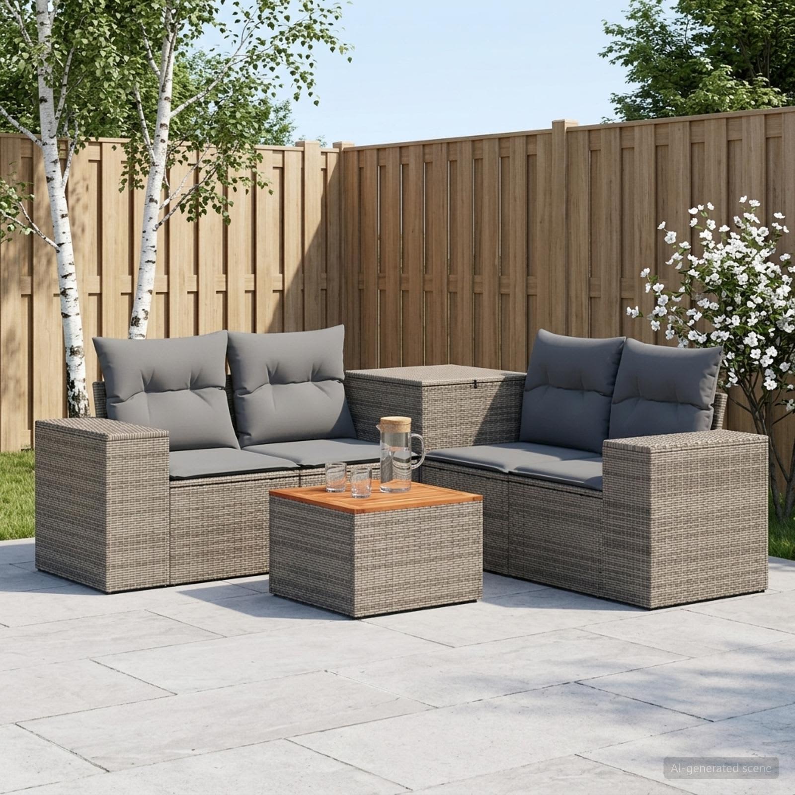 Sofa Set 6 stk. Grau und Dunkelgrau Polyrattan und Stahl