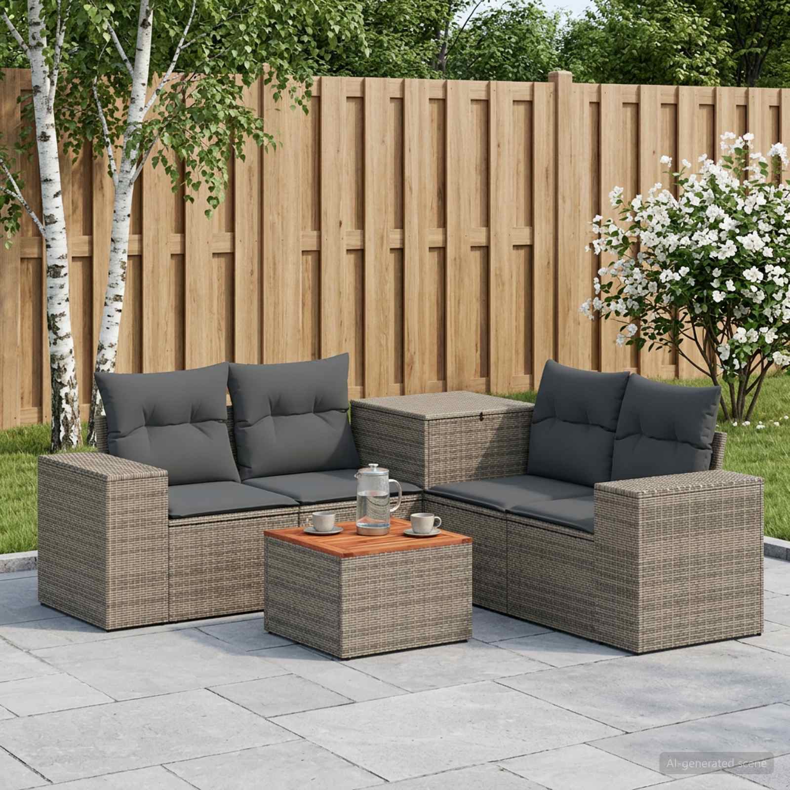 Sofa Set 6 stk. Grau und Dunkelgrau Polyrattan und Stahl