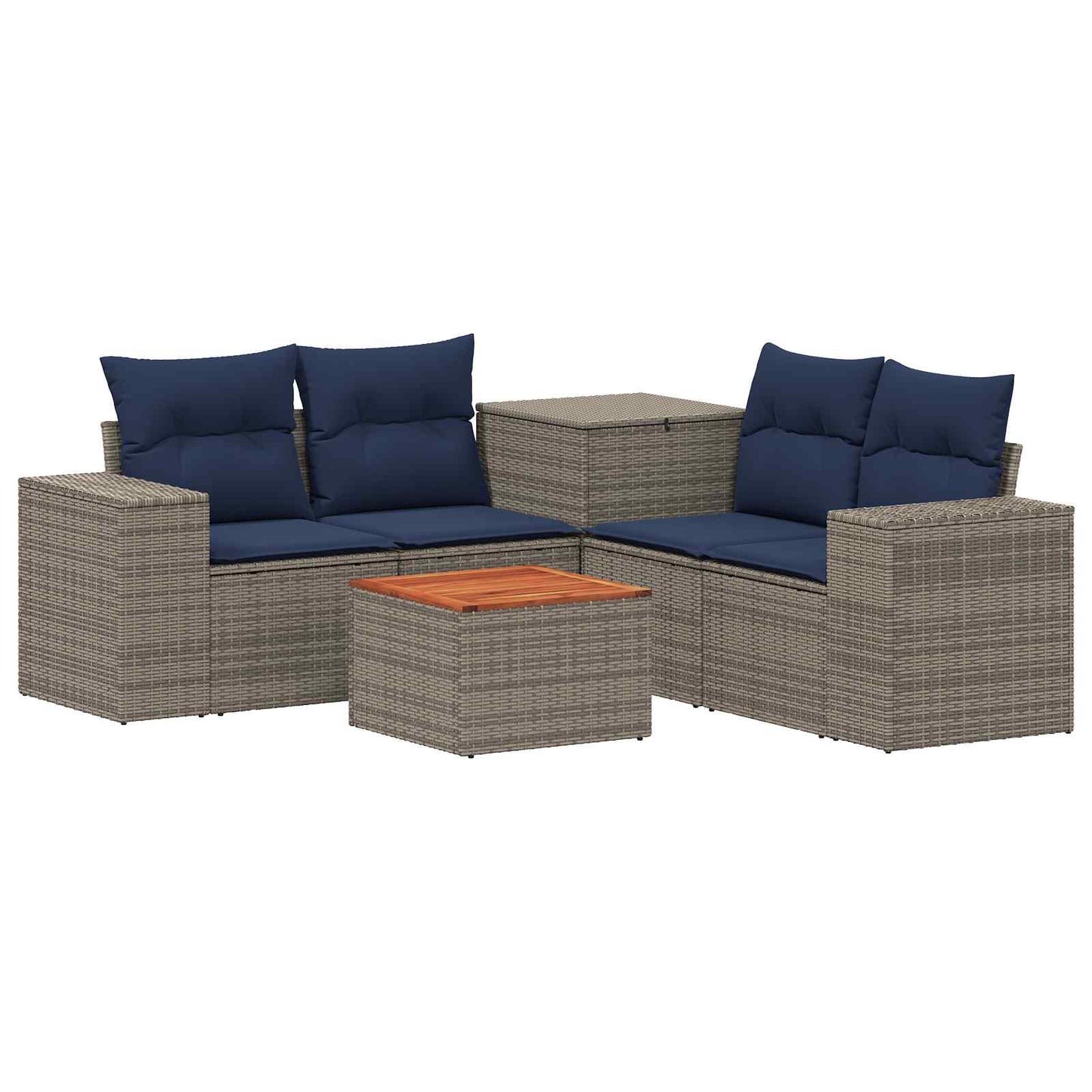 Sofa Set 6 stk. Grau und Marineblau Polyrattan und Stahl