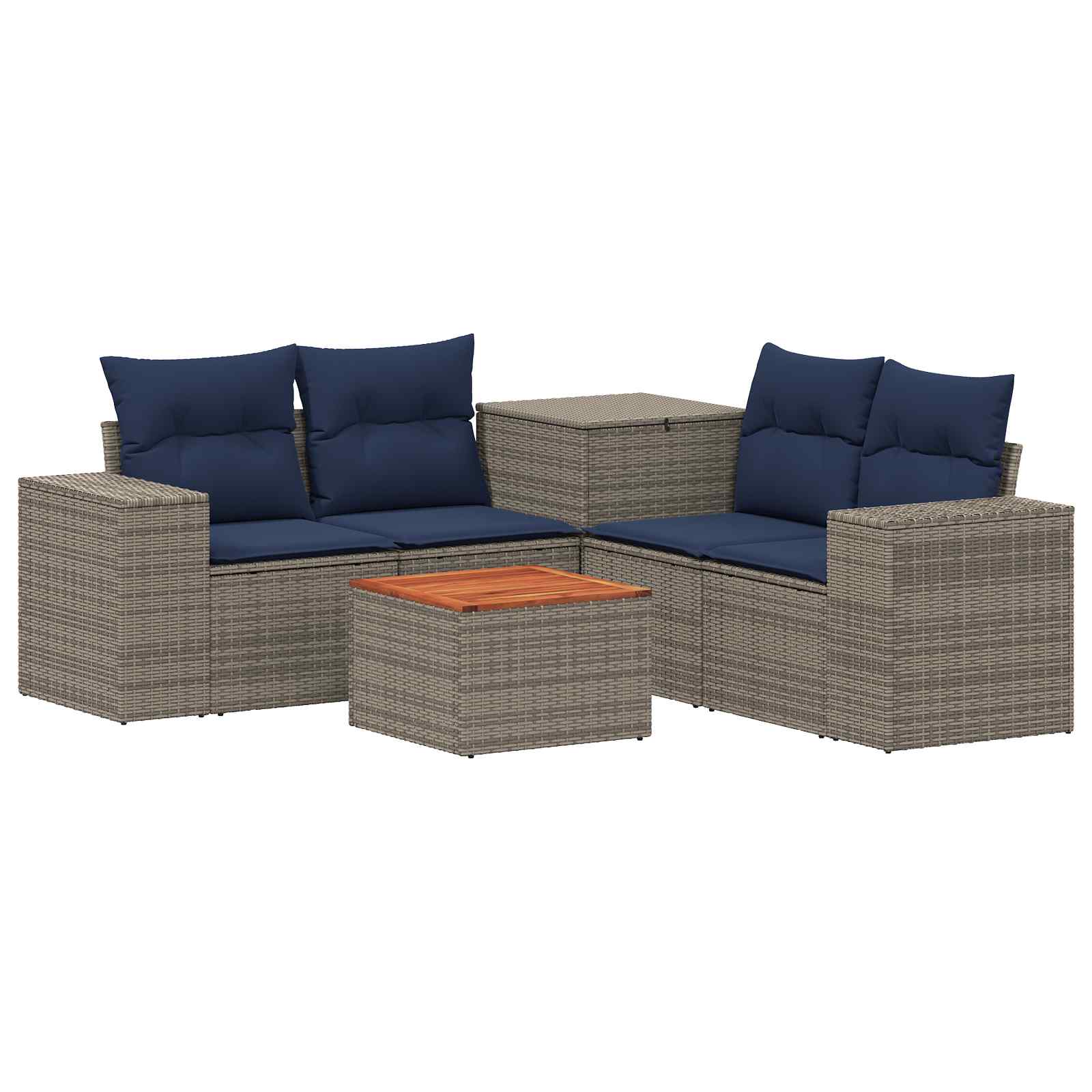 Sofa Set 6 stk. Grau und Marineblau Polyrattan und Stahl
