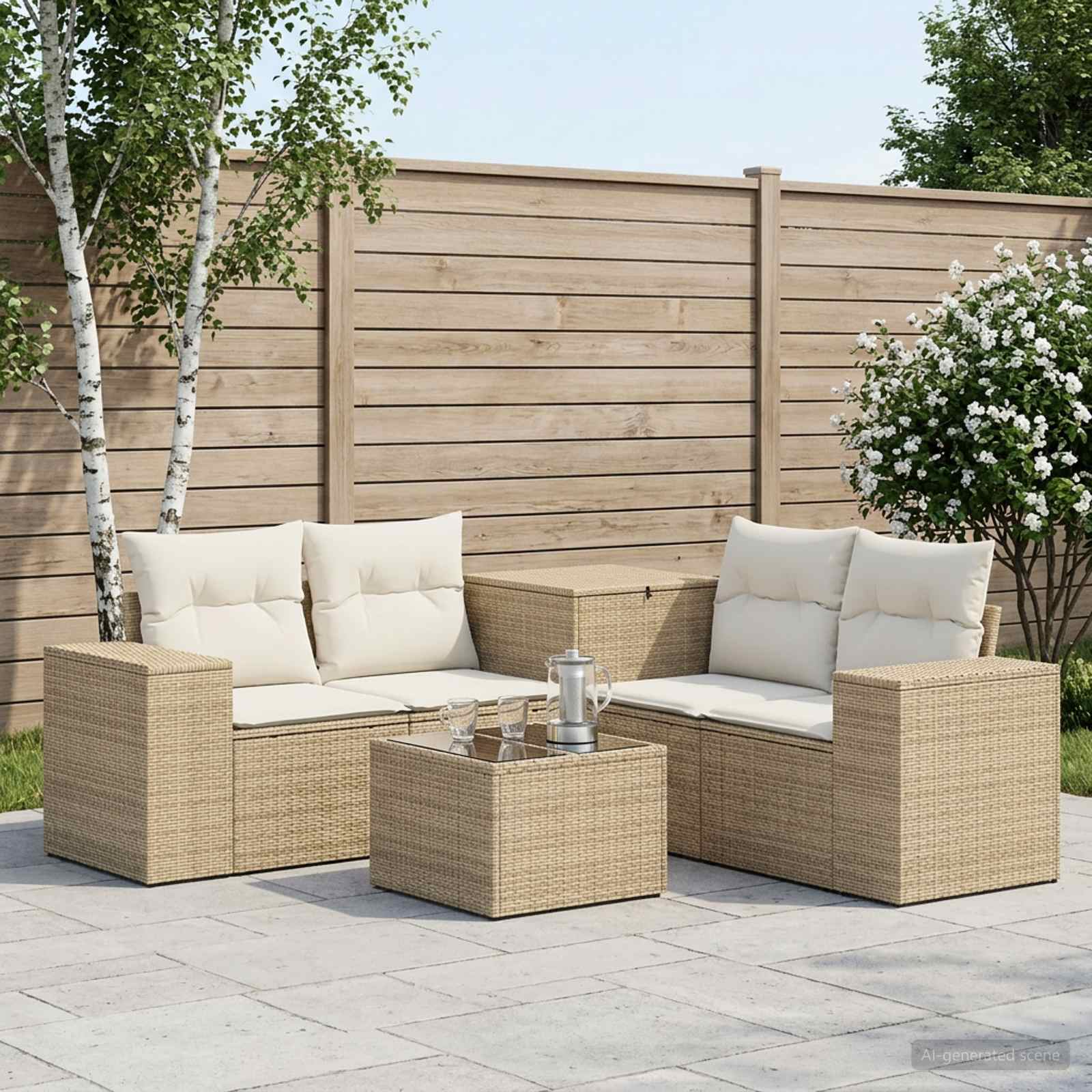 Sofa Set 6 stk. Beige und Cremeweiß Polyrattan und Stahl