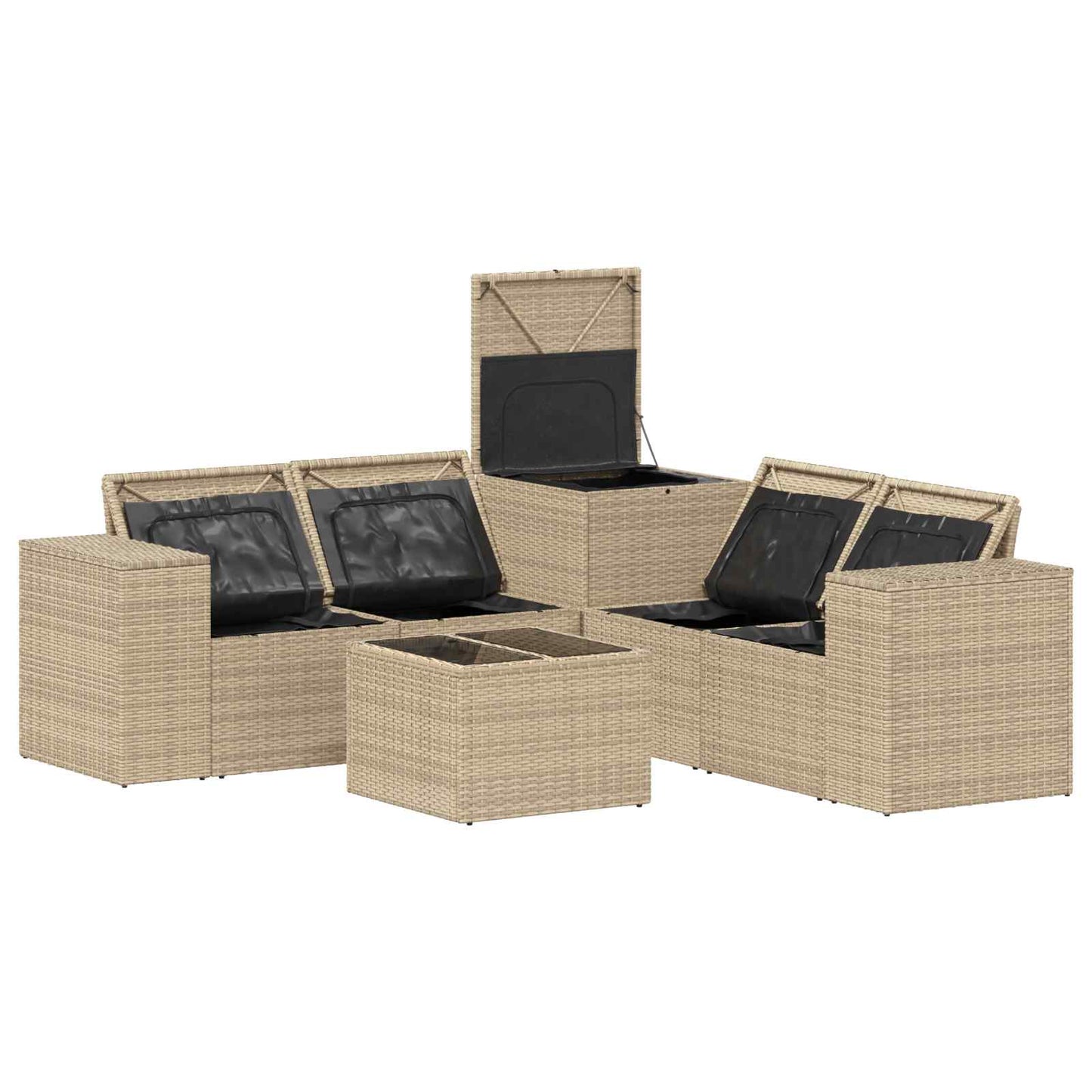 Sofa Set 6 stk. Beige und Cremeweiß Polyrattan und Stahl