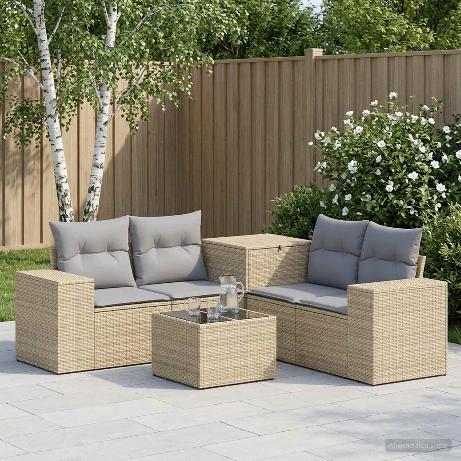 Sofa Set 6 stk. Beige und Hellgrau Polyrattan und Stahl
