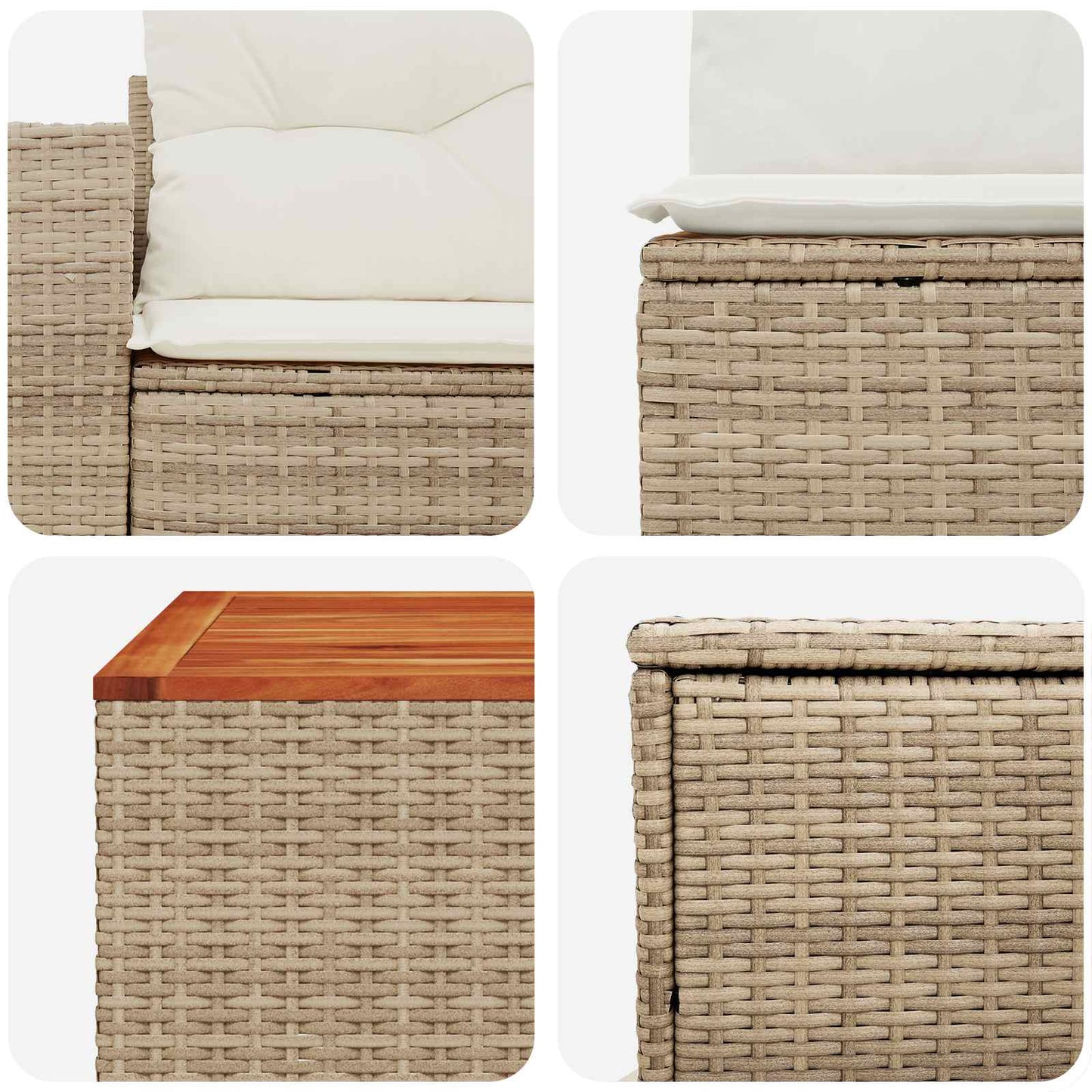 Sofa Set 6 stk. Beige und Cremeweiß Polyrattan und Stahl