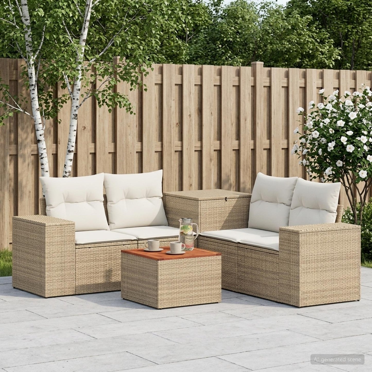 Sofa Set 6 stk. Beige und Cremeweiß Polyrattan und Stahl