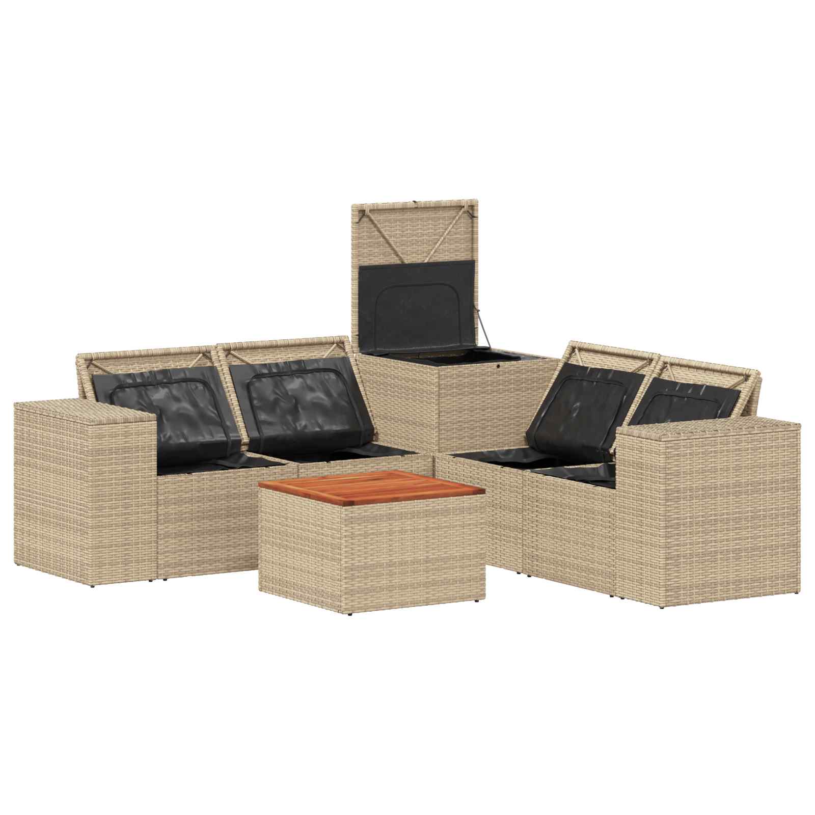 Sofa Set 6 stk. Beige und Cremeweiß Polyrattan und Stahl