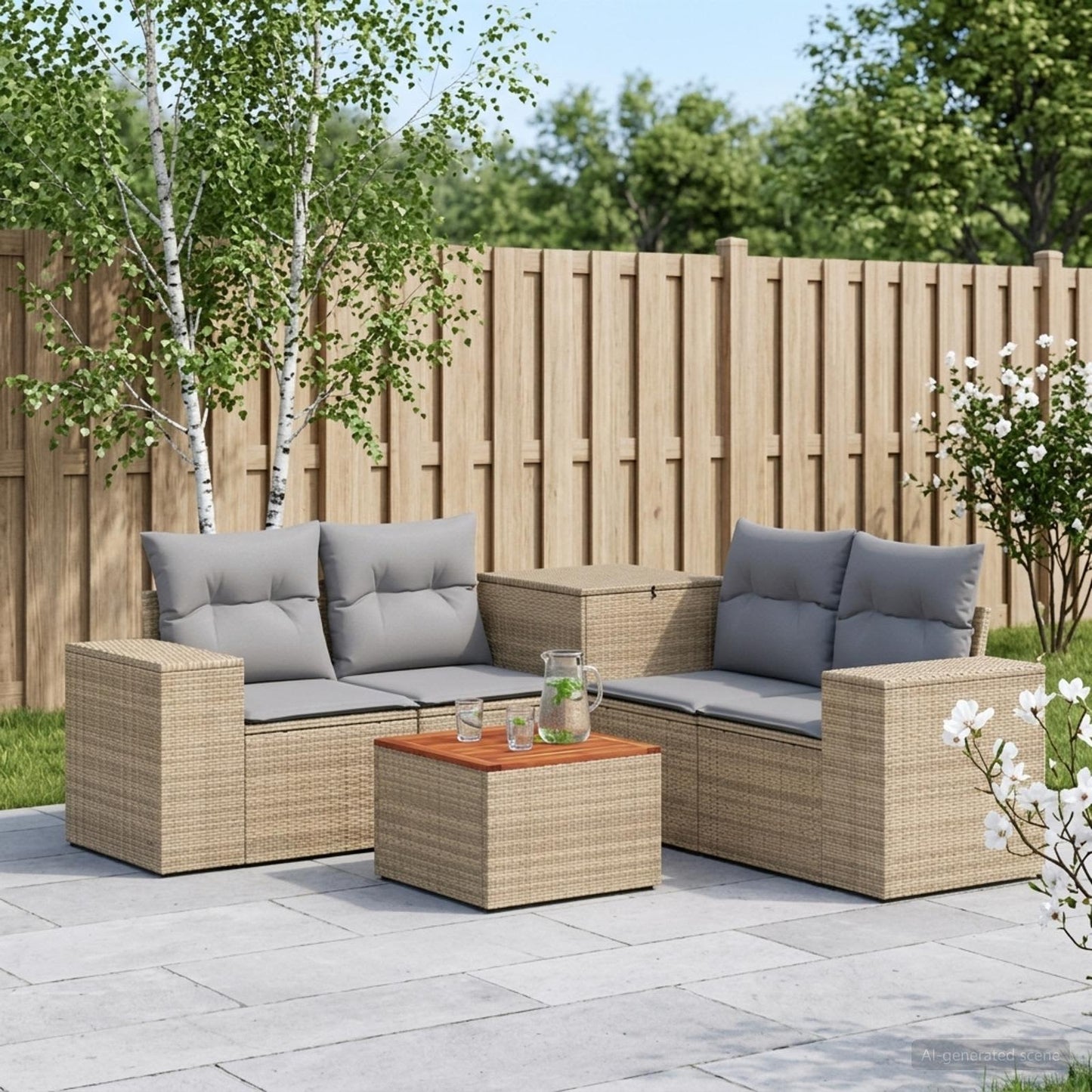 Sofa Set 6 stk. Beige und Hellgrau Polyrattan und Stahl