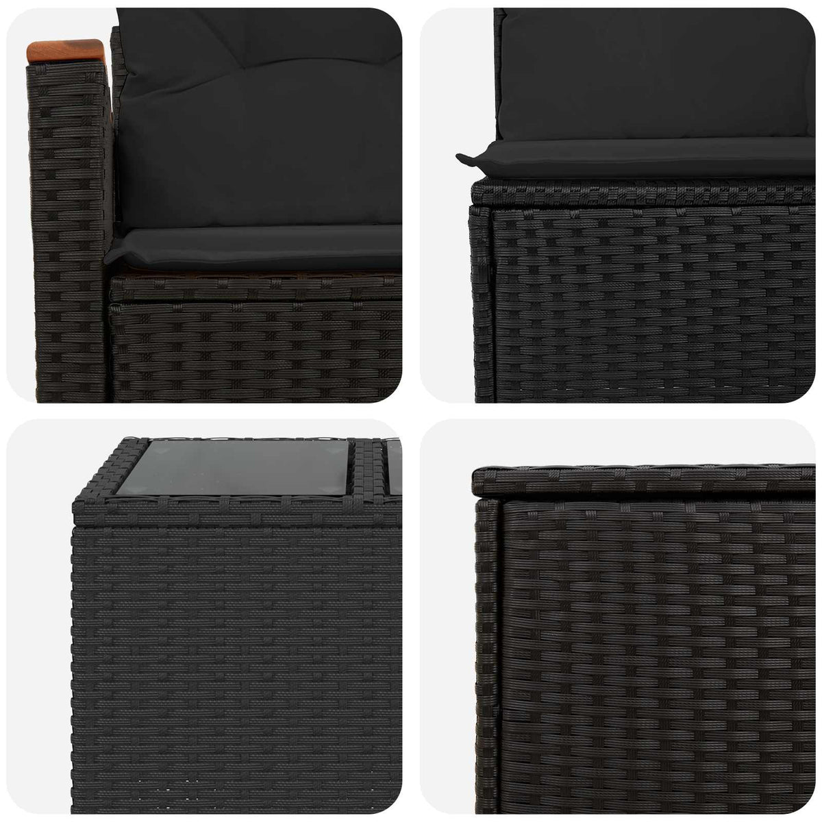 Sofa Set 6 stk. Schwarz 55 x 55 x 37 cm Polyrattan und Stahl