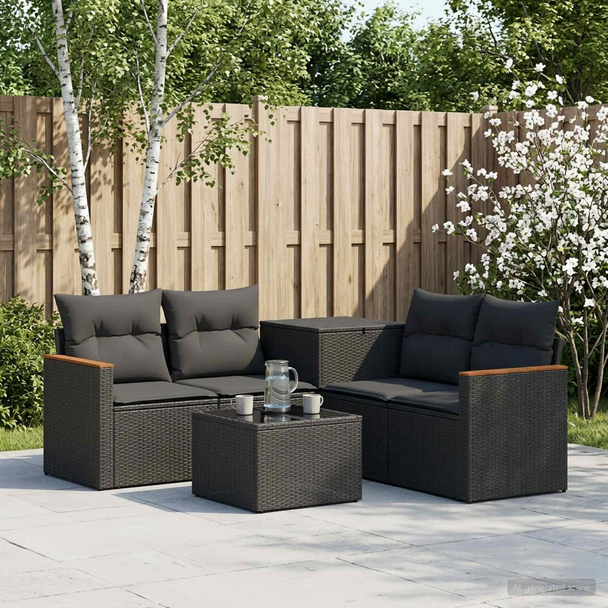 Sofa Set 6 stk. Schwarz 55 x 55 x 37 cm Polyrattan und Stahl