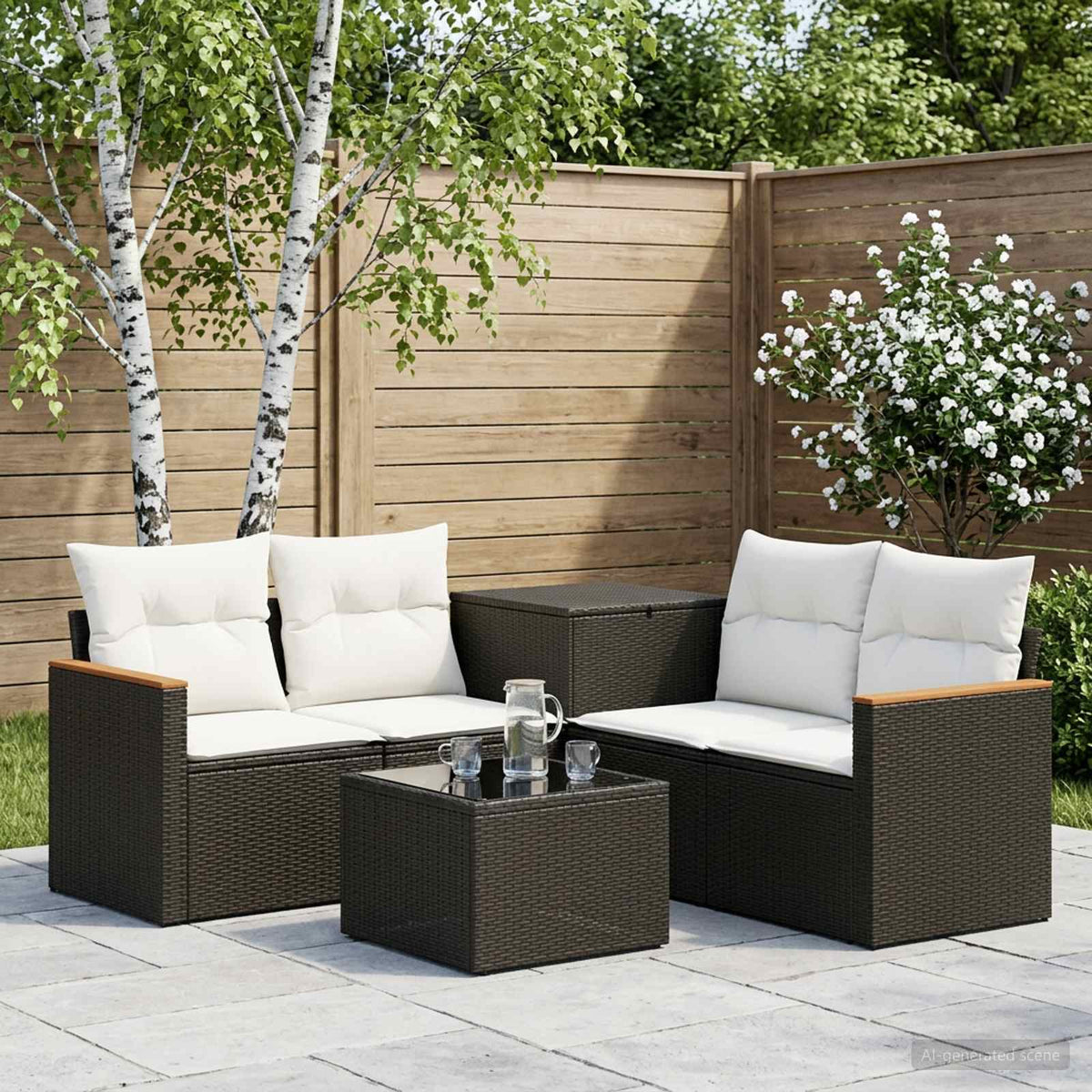 Sofa Set 6 stk. Schwarz und Cremeweiß 55 x 55 x 37 cm