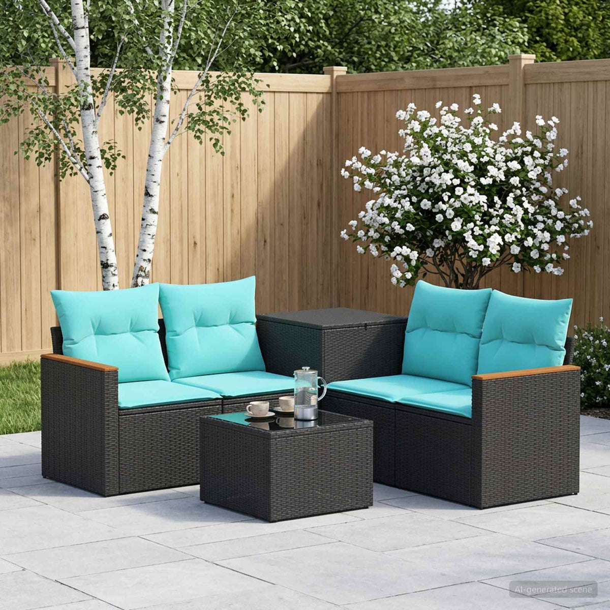 Sofa Set 6 stk. Schwarz und Blau 55 x 55 x 37 cm