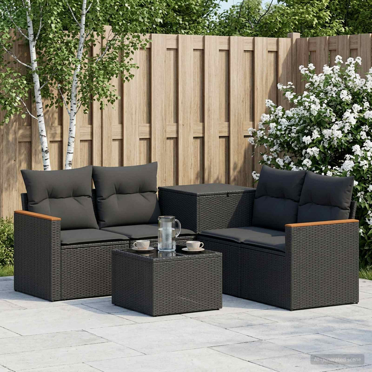Sofa Set 6 stk. Schwarz 55 x 55 x 37 cm Polyrattan und Stahl