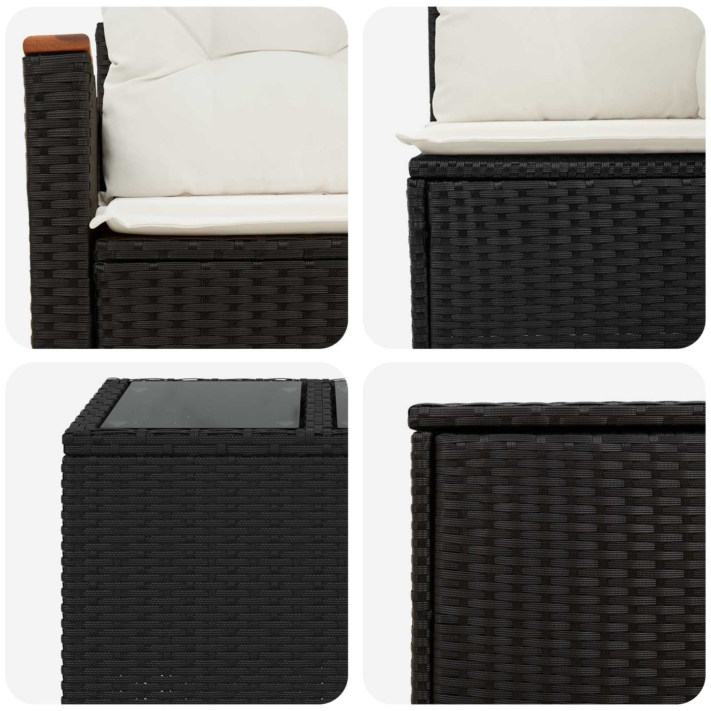 Sofa Set 6 stk. Schwarz und Cremeweiß Polyrattan und Stahl