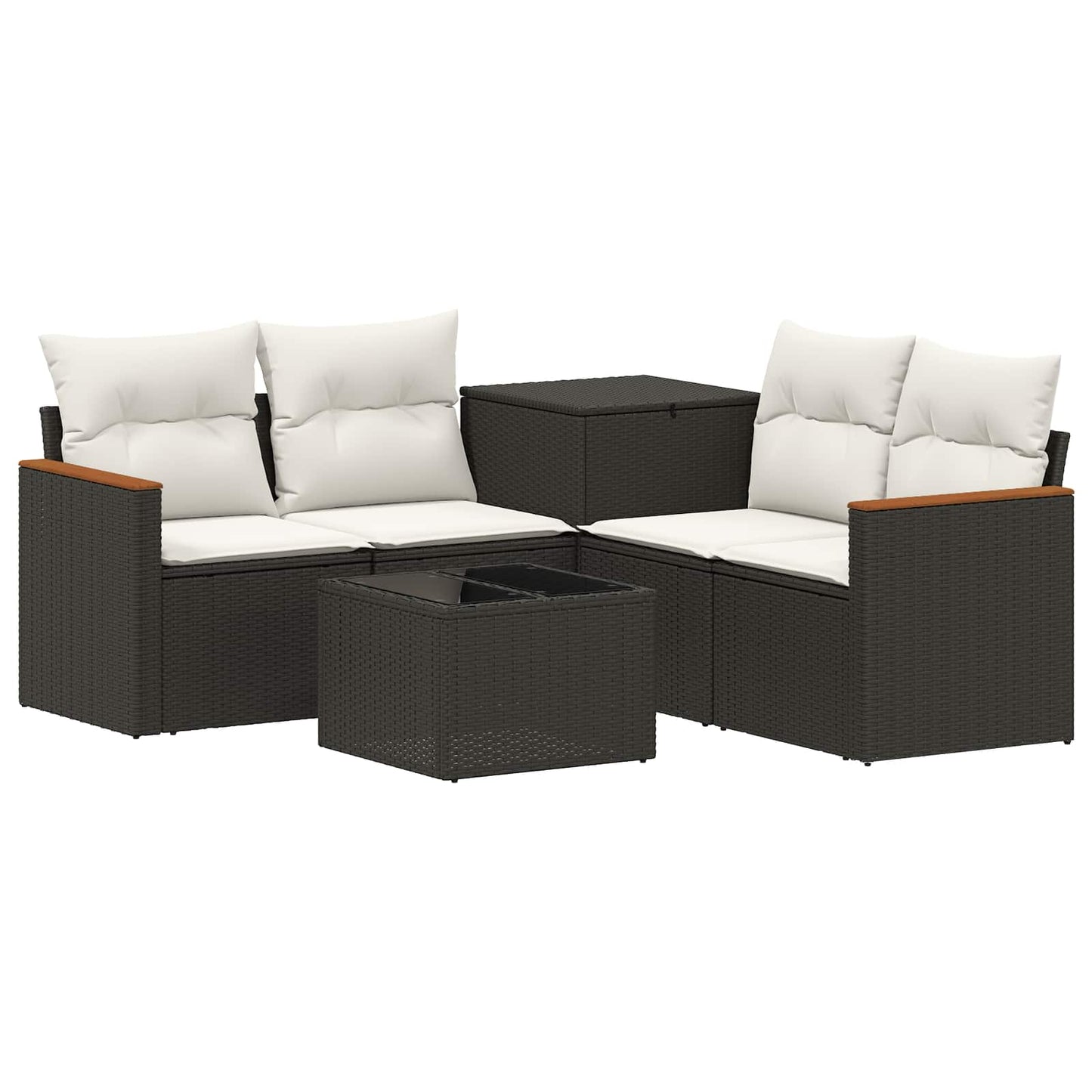 Sofa Set 6 stk. Schwarz und Cremeweiß Polyrattan und Stahl