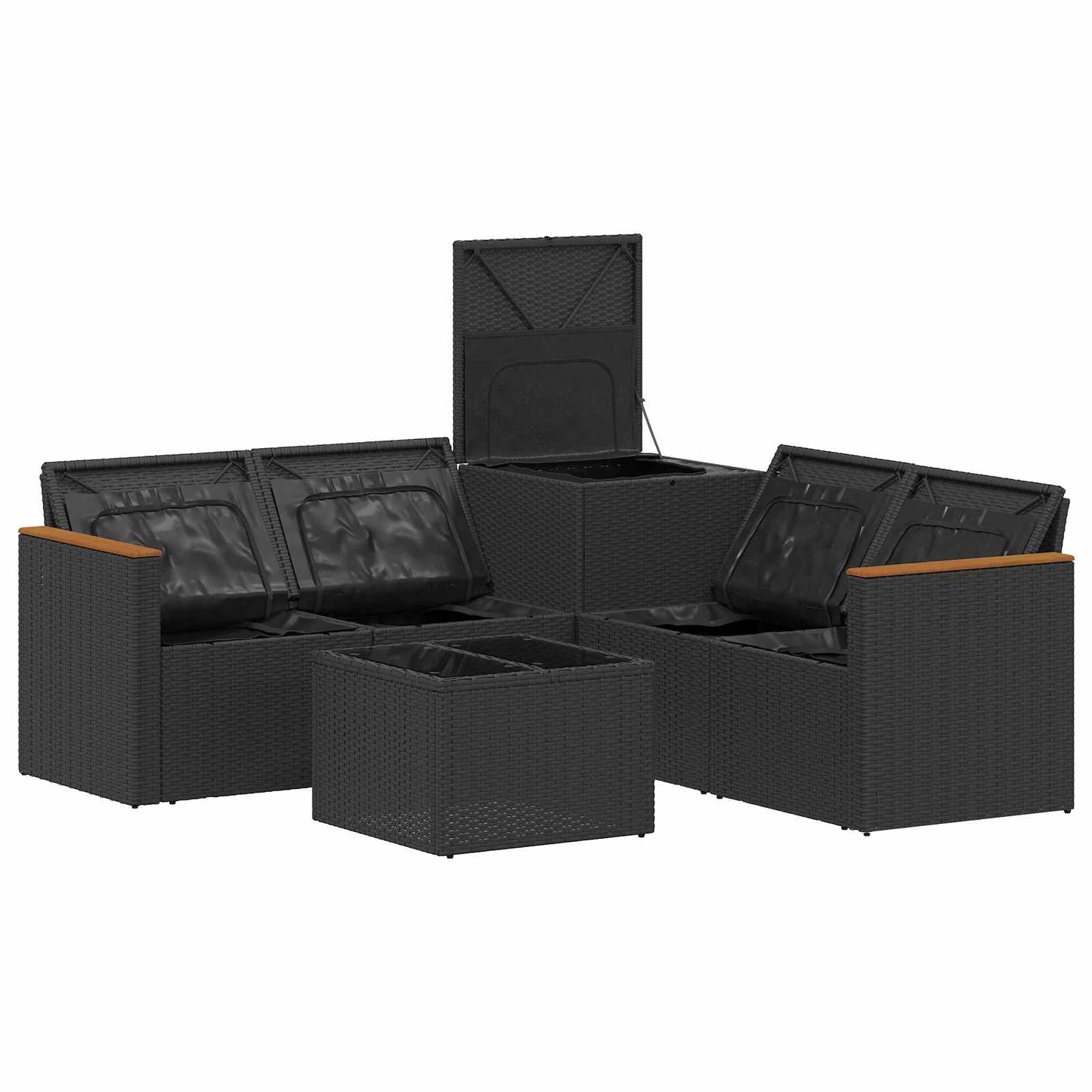 Sofa Set 6 stk. Schwarz und Cremeweiß Polyrattan und Stahl