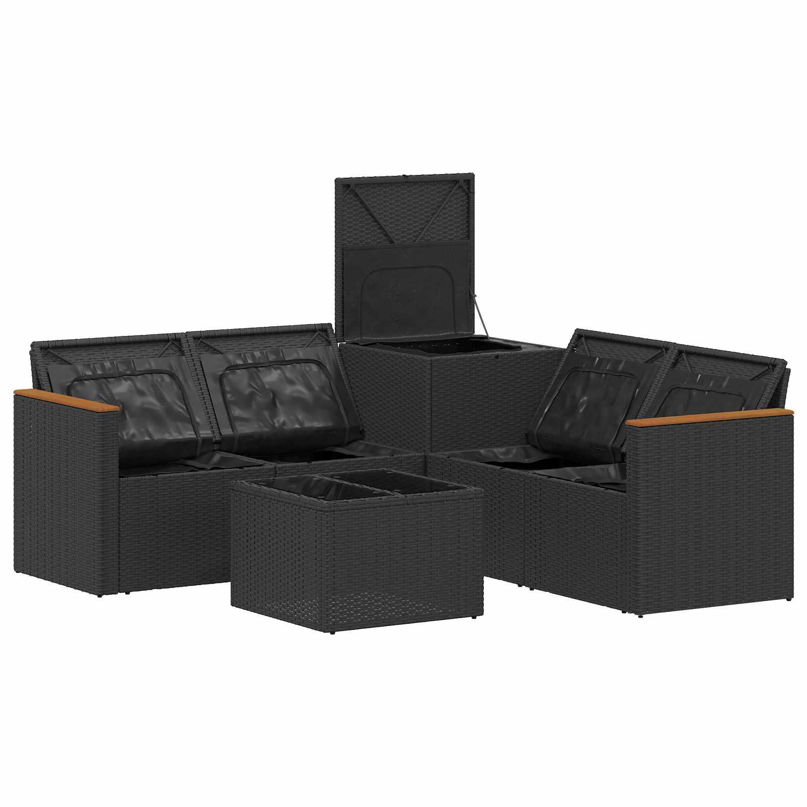 Sofa Set 6 stk. Schwarz und Cremeweiß Polyrattan und Stahl