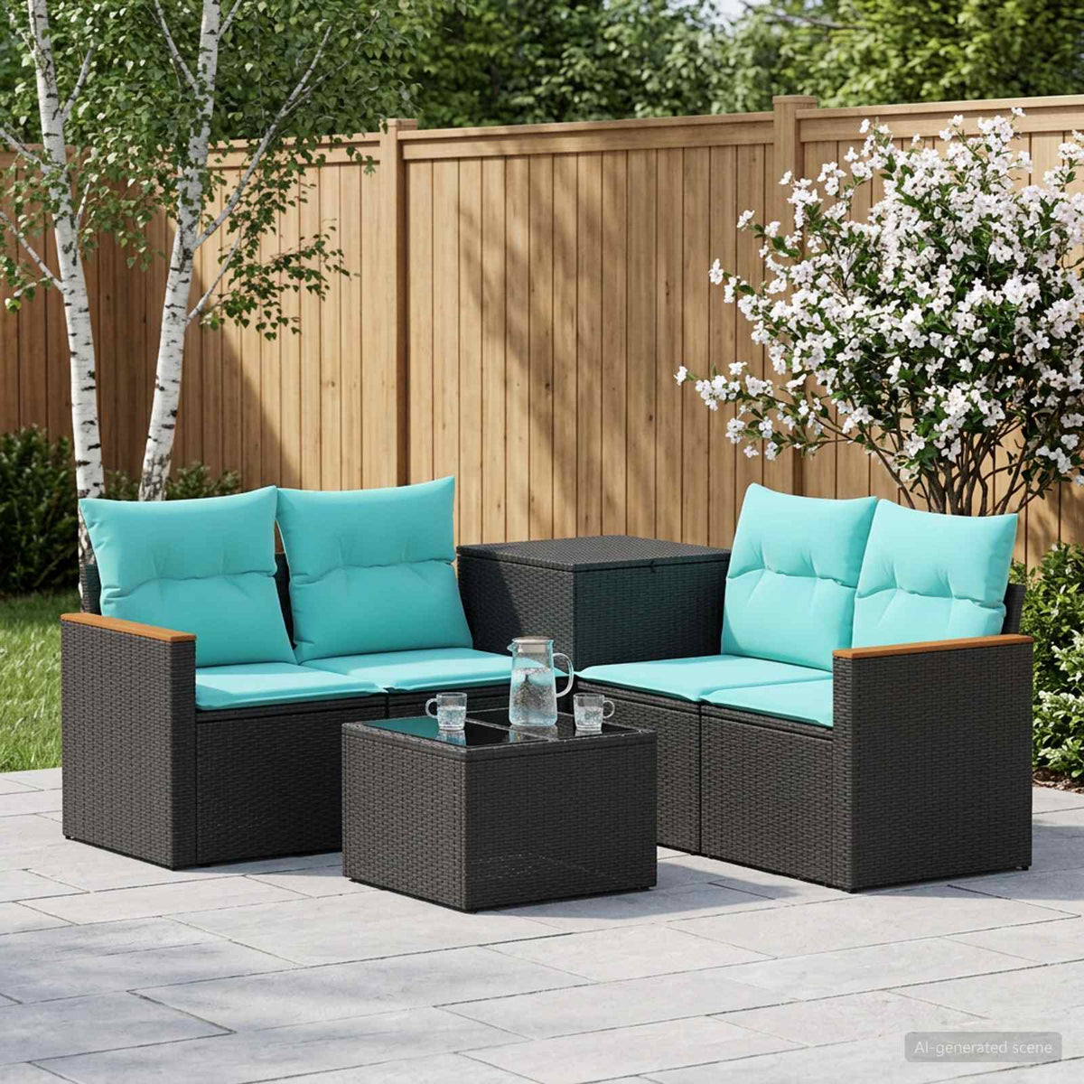 Sofa Set 6 stk. Schwarz und Blau 55 x 55 x 37 cm