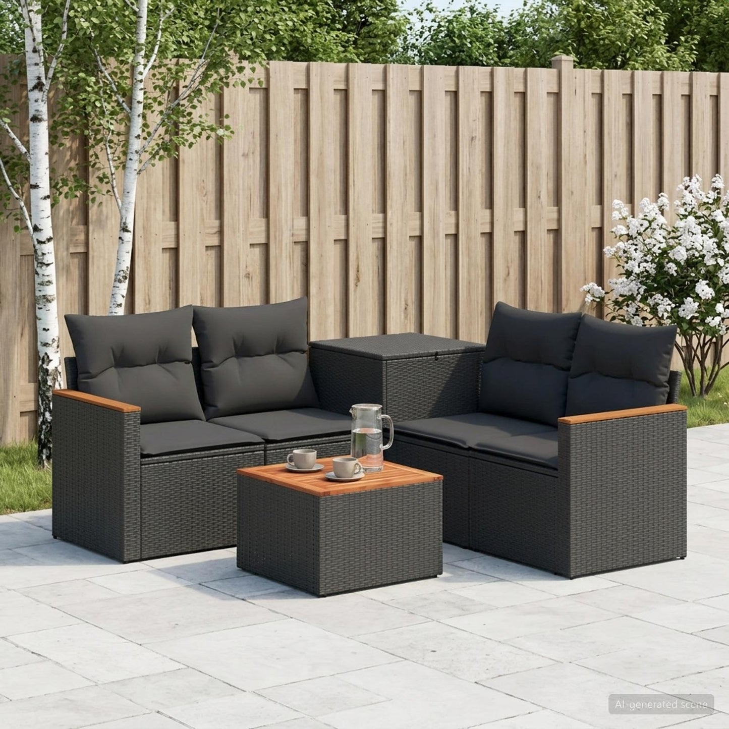 Sofa Set 6 stk. Schwarz Polyrattan und Stahl