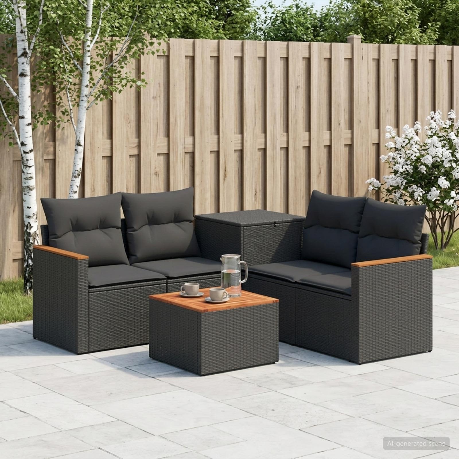 Sofa Set 6 stk. Schwarz Polyrattan und Stahl