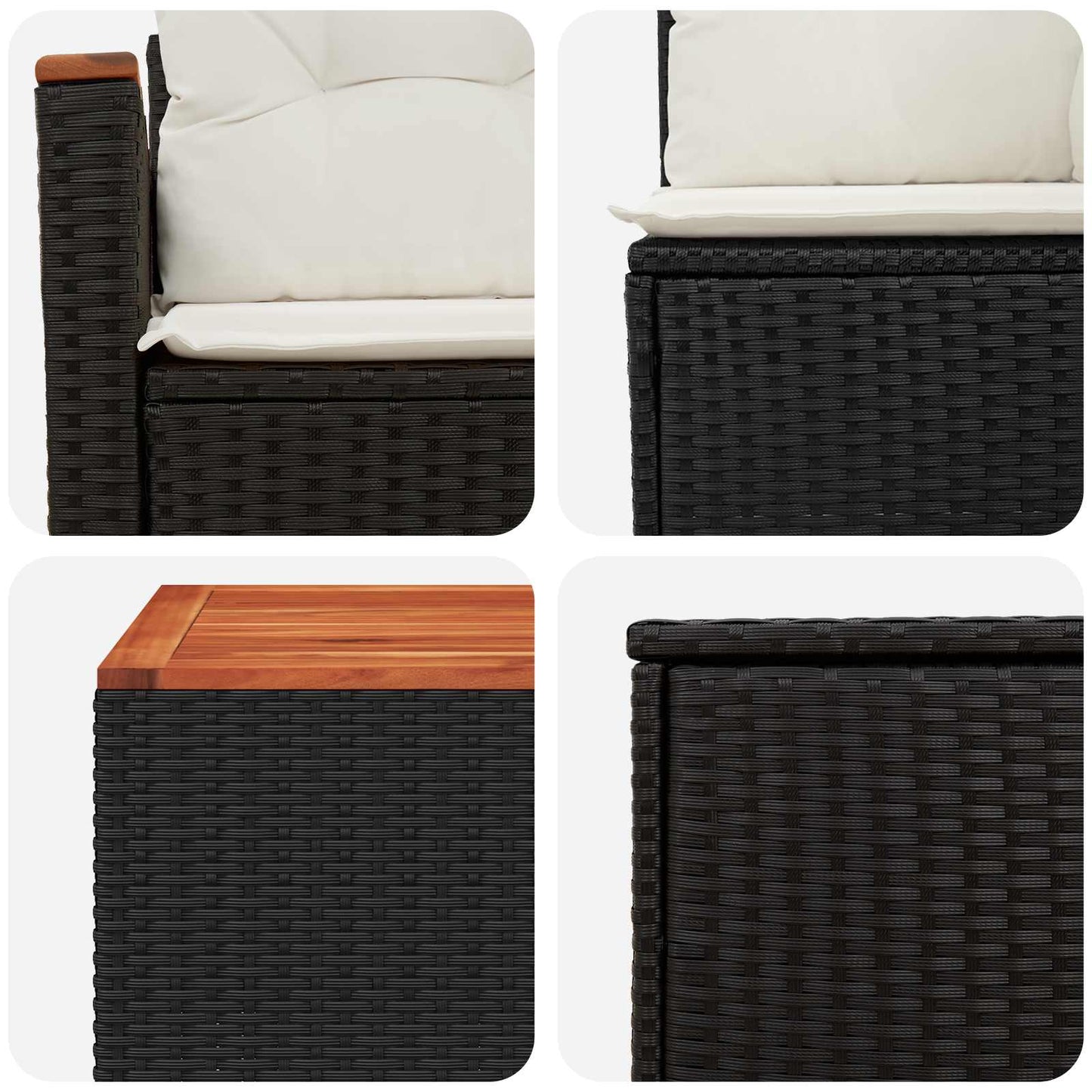 Sofa Set 6 stk. Schwarz und Cremeweiß Polyrattan und Stahl