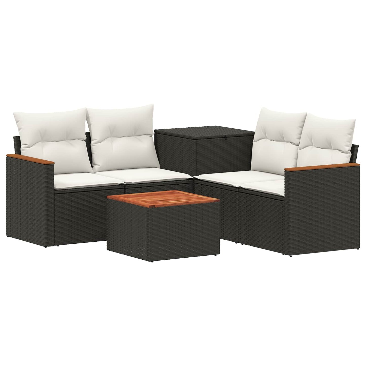 Sofa Set 6 stk. Schwarz und Cremeweiß Polyrattan und Stahl