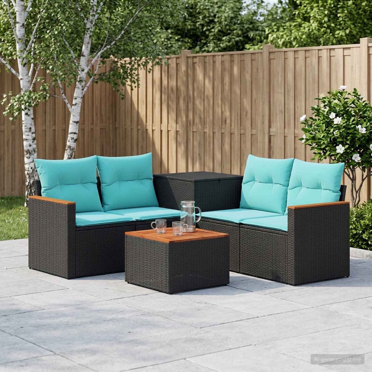 Sofa Set 6 stk. Schwarz und Blau 55 x 55 x 37 cm