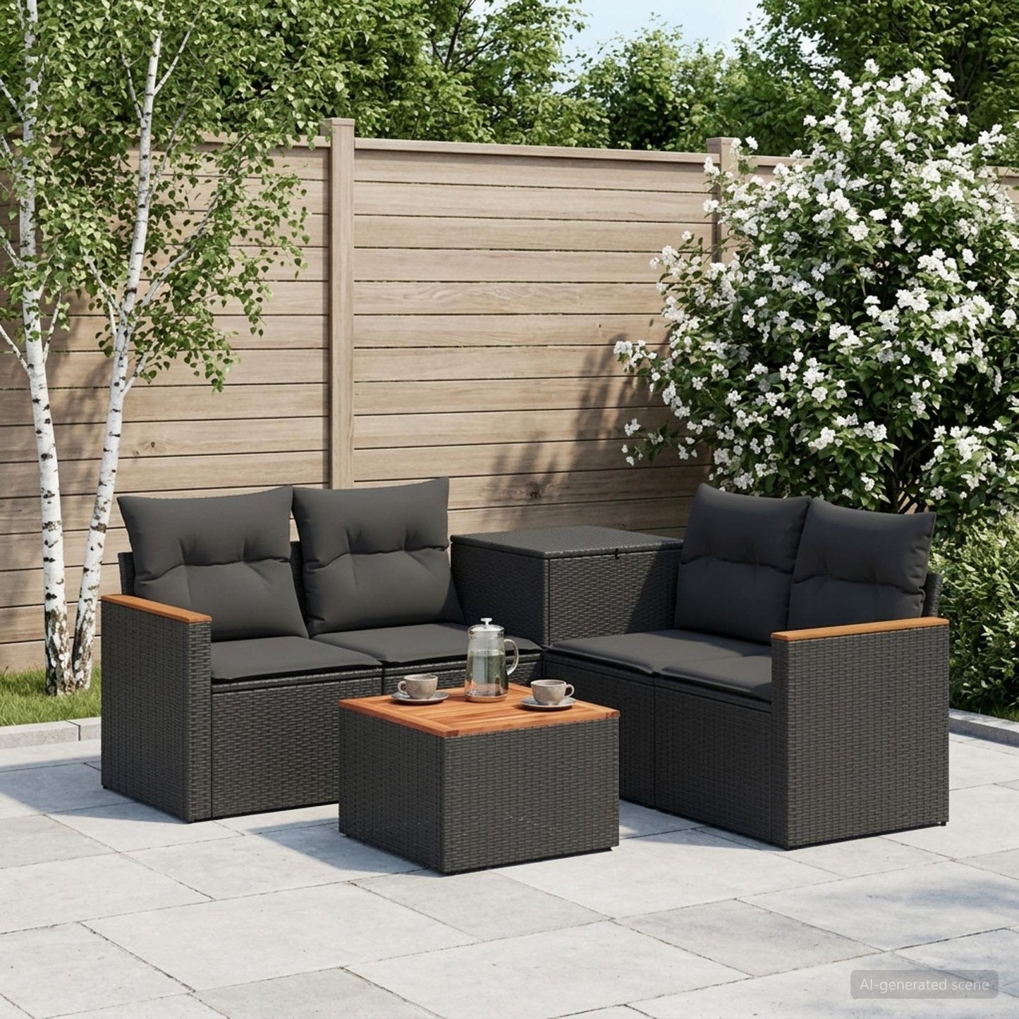 Sofa Set 6 stk. Schwarz Polyrattan und Stahl
