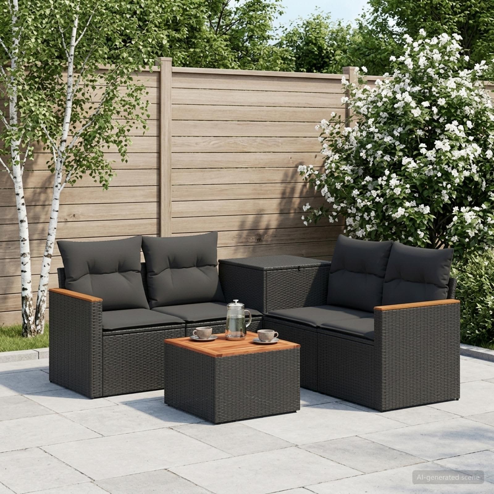Sofa Set 6 stk. Schwarz Polyrattan und Stahl