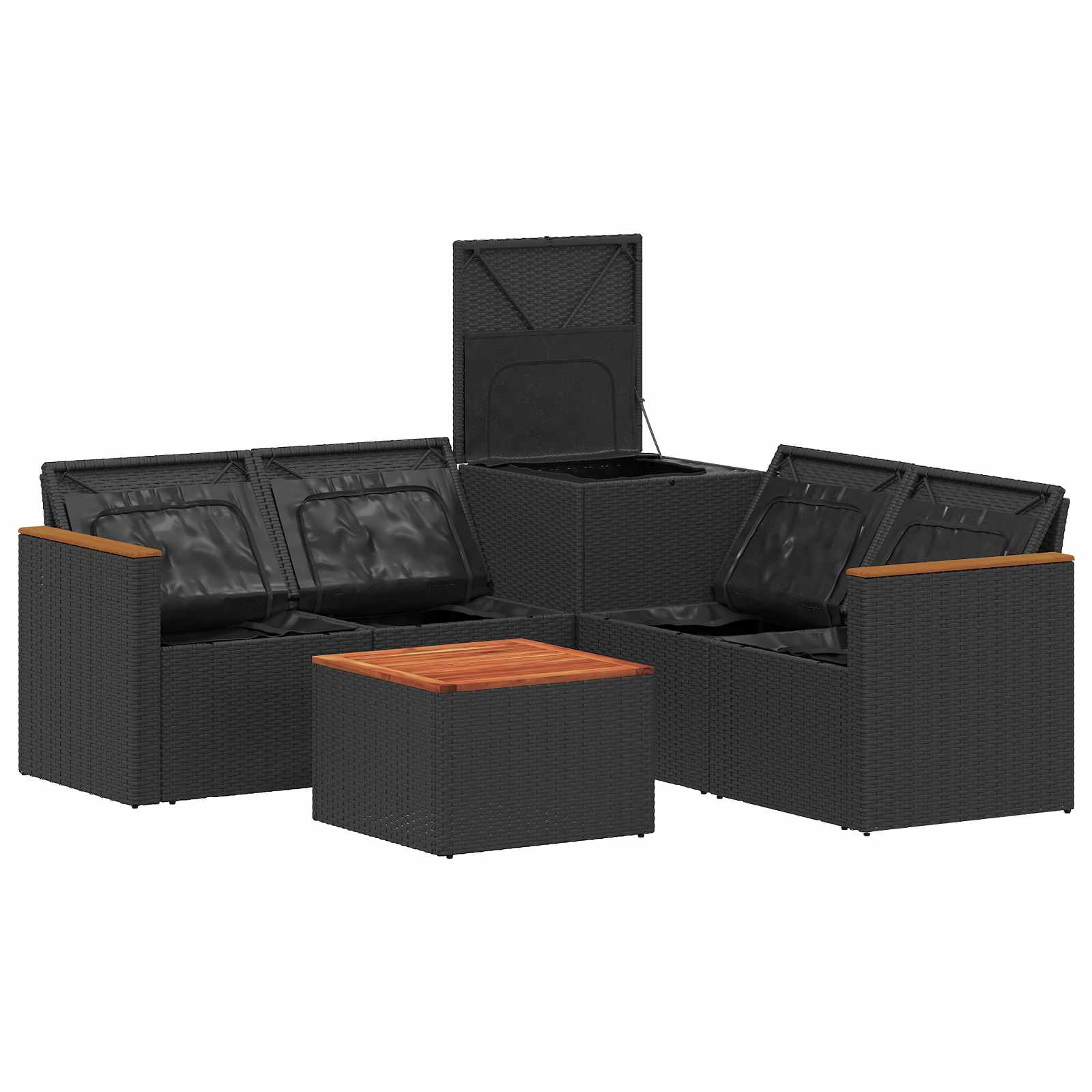 Sofa Set 6 stk. Schwarz und Cremeweiß Polyrattan und Stahl