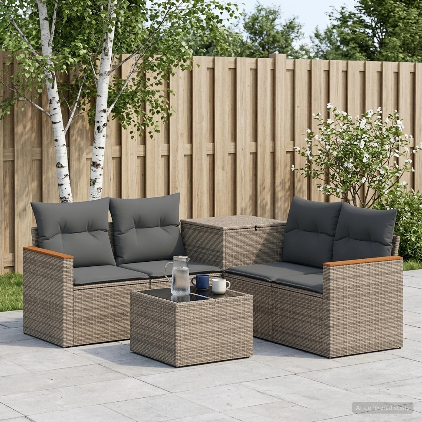 Sofa Set 6 stk. Grau und Dunkelgrau Polyrattan und Stahl